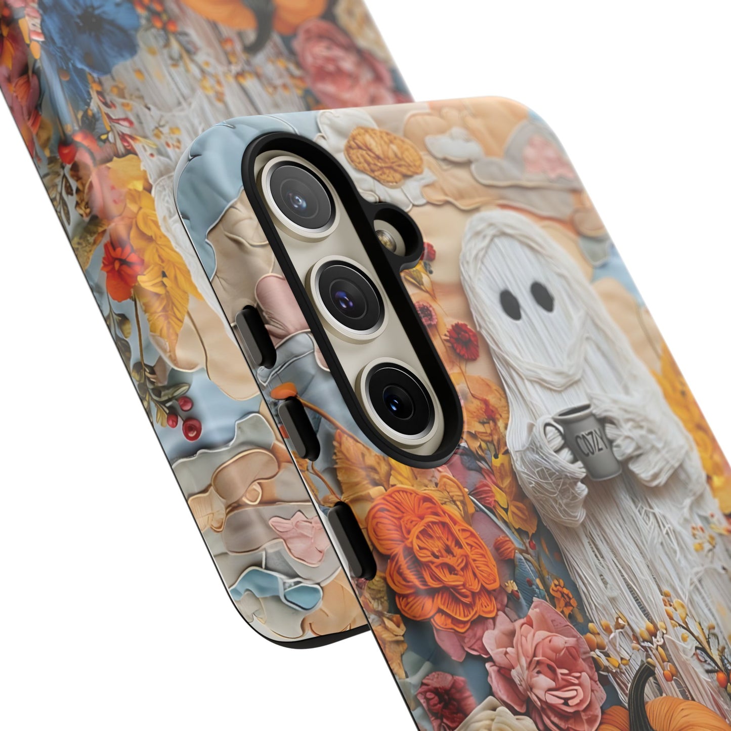 Colorful Whimsical Artwork of Ghost in Autumn Scene phone case design.