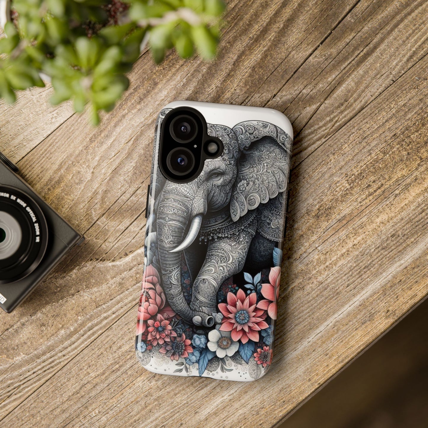 Mandala Elephant Mobile Cover – Elegant Black & White Floral Art