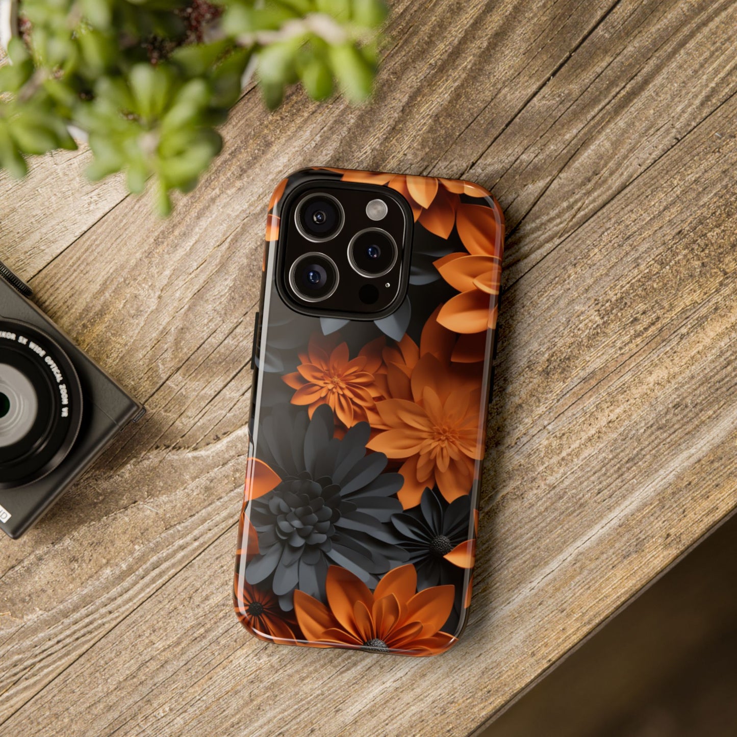 Orange & Black 3D Floral Mobile Case