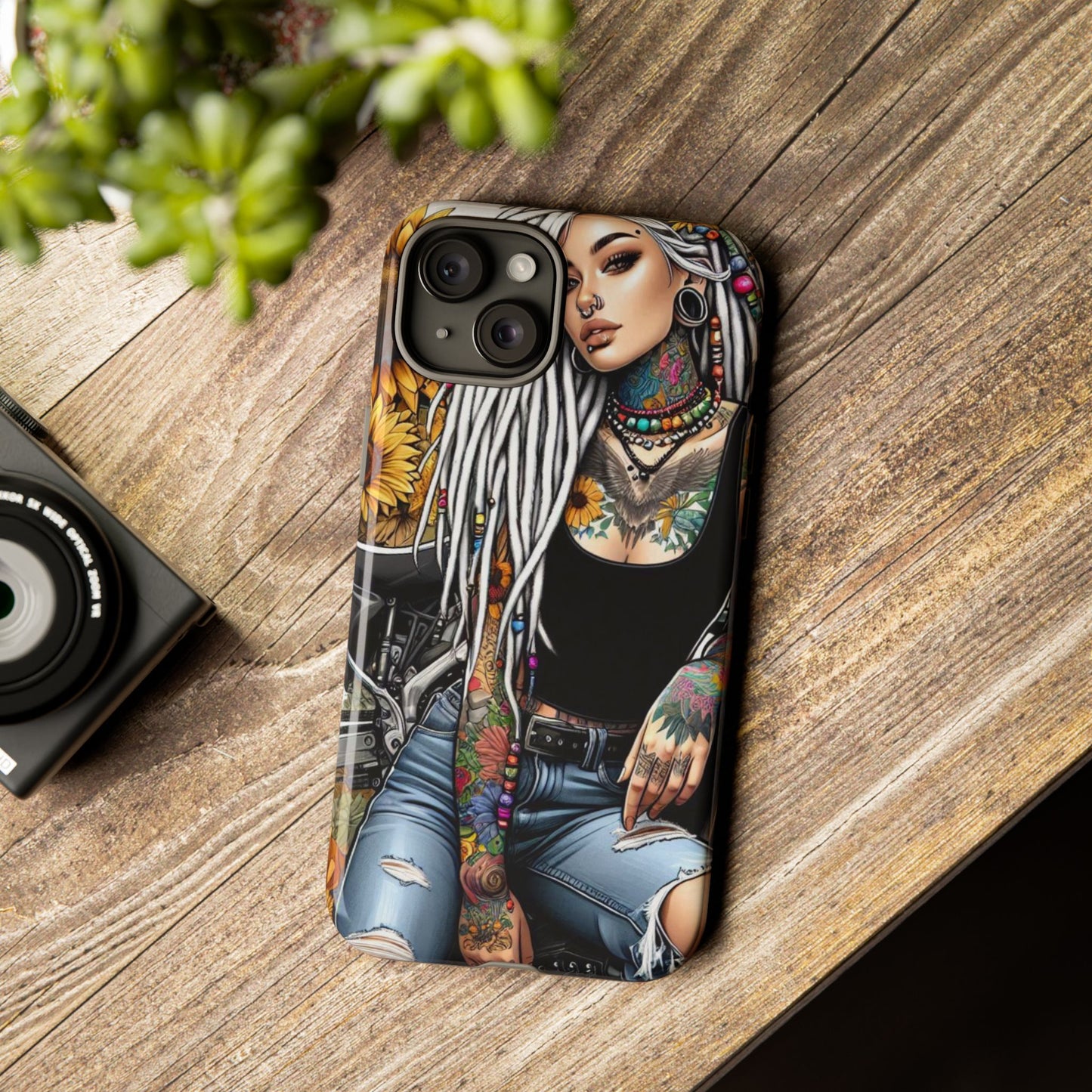Sunflower Biker Queen – Bohemian Tattooed Rebel Mobile Cover