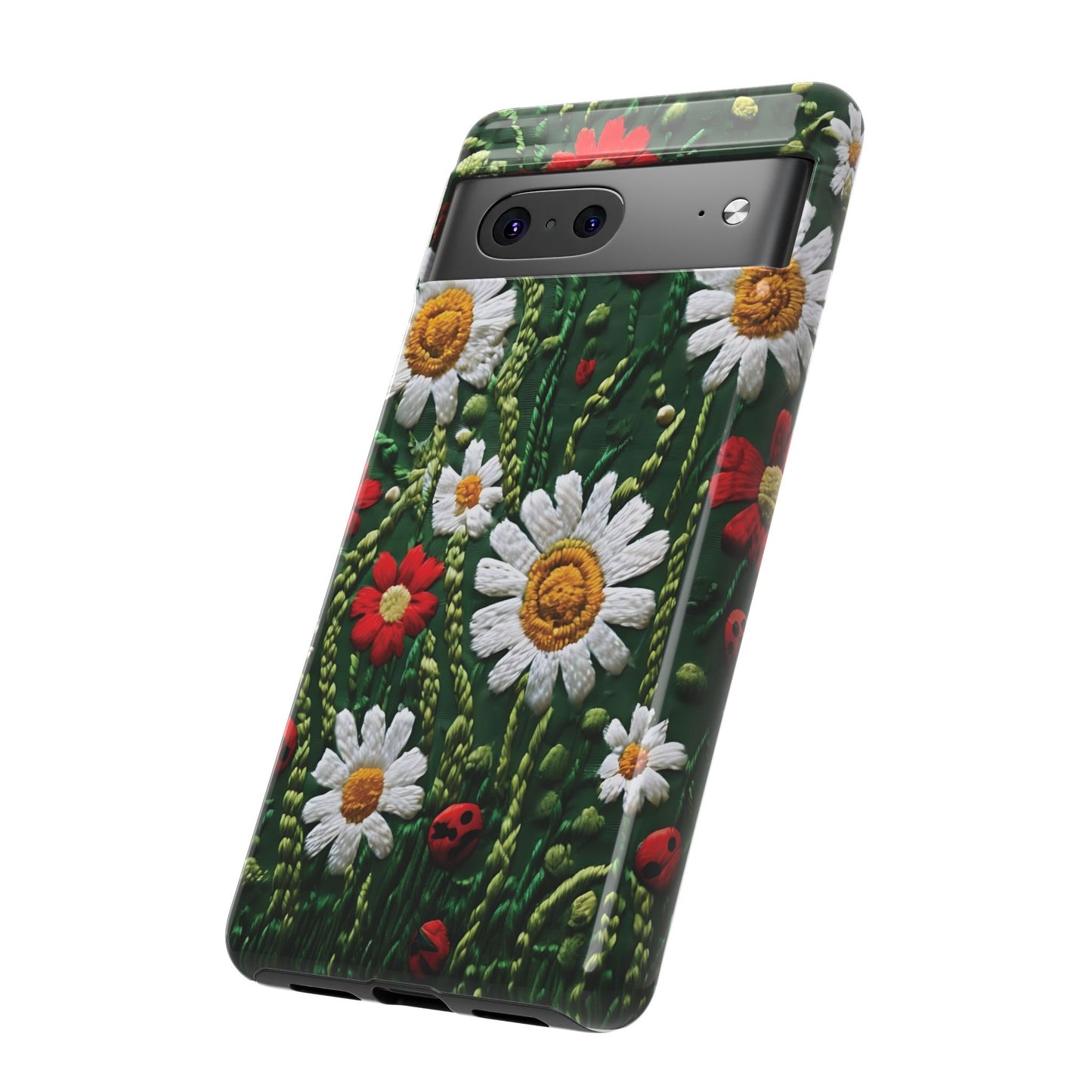 Knitted Pattern With Diamonds And Festive Motifs On Navy phone case design.