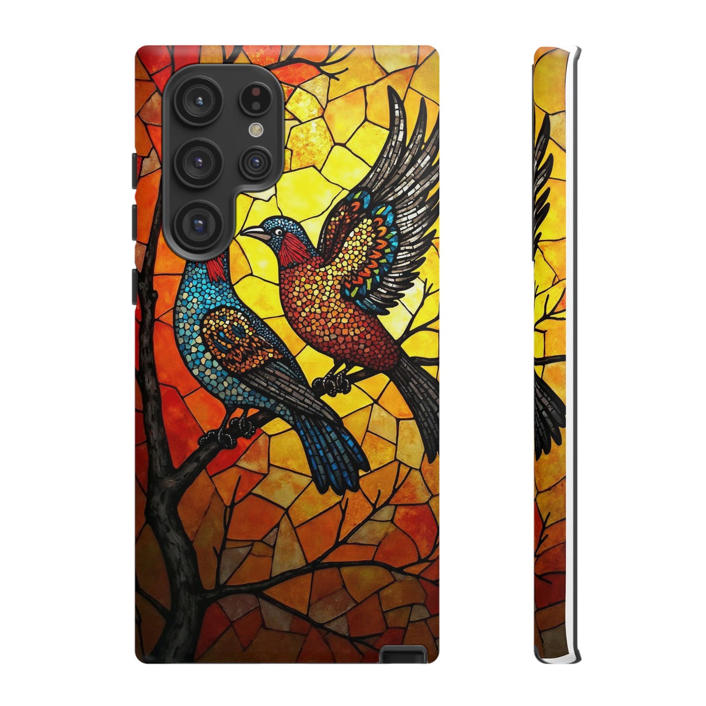 Vibrant Hummingbirds with Stained Glass Charm