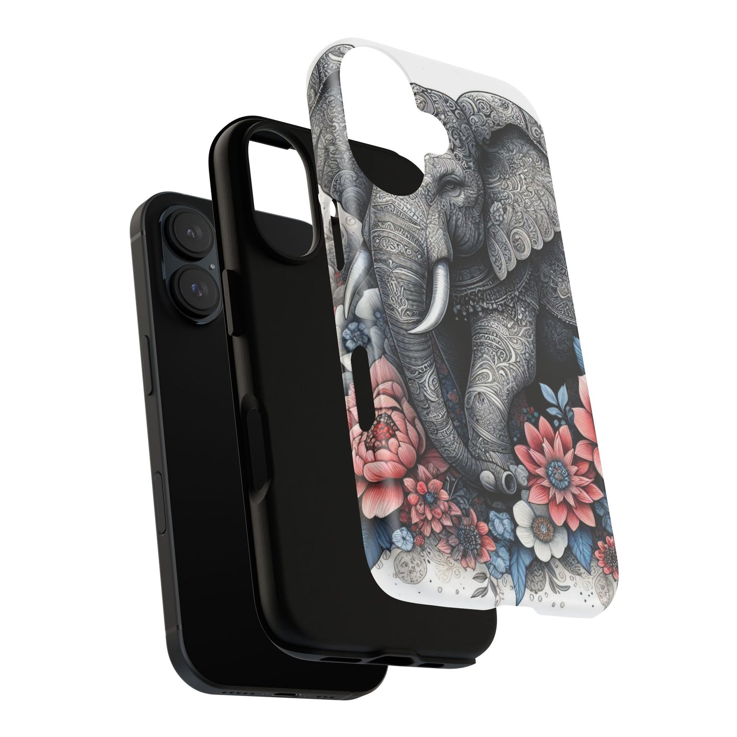 Mandala Elephant Mobile Cover – Elegant Black & White Floral Art
