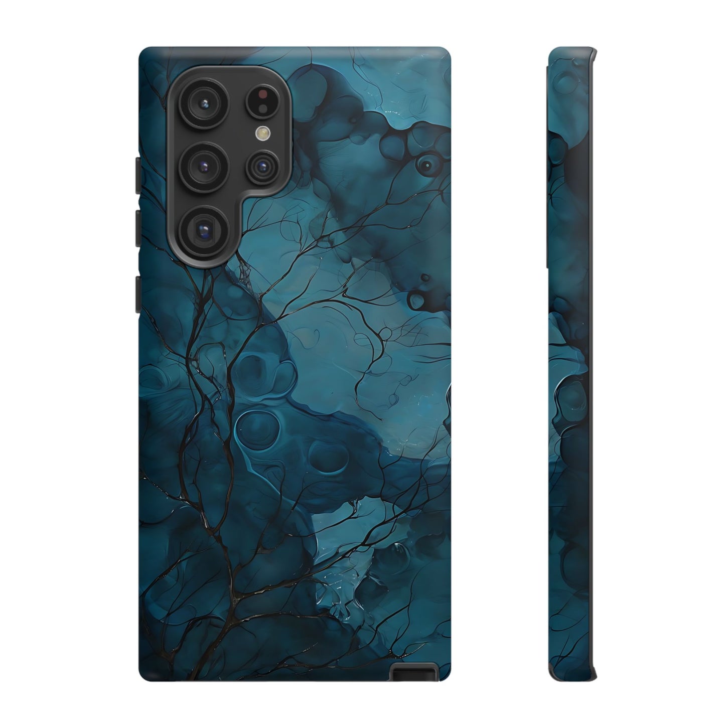 Surreal Abstract Digital Art With Deep Teal And Navy Hues phone case design