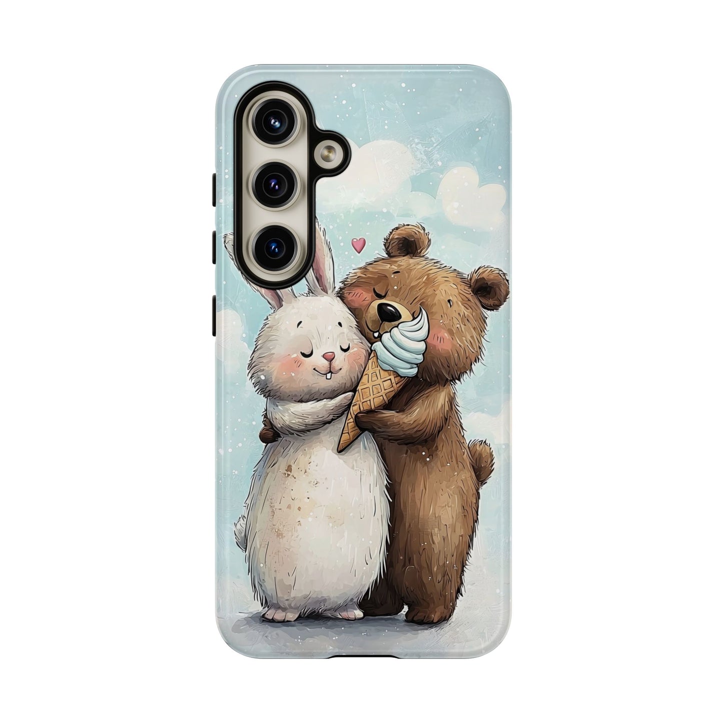Cozy Bunny & Bear Ice Cream Love - Cute Anime Phone Case for iPhone, Samsung, Google Pixel