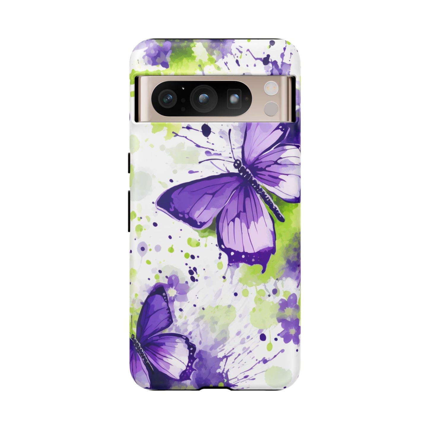 Vibrant Purple Butterfly Splash Mobile Cover – Artistic Green & Violet Aesthetic