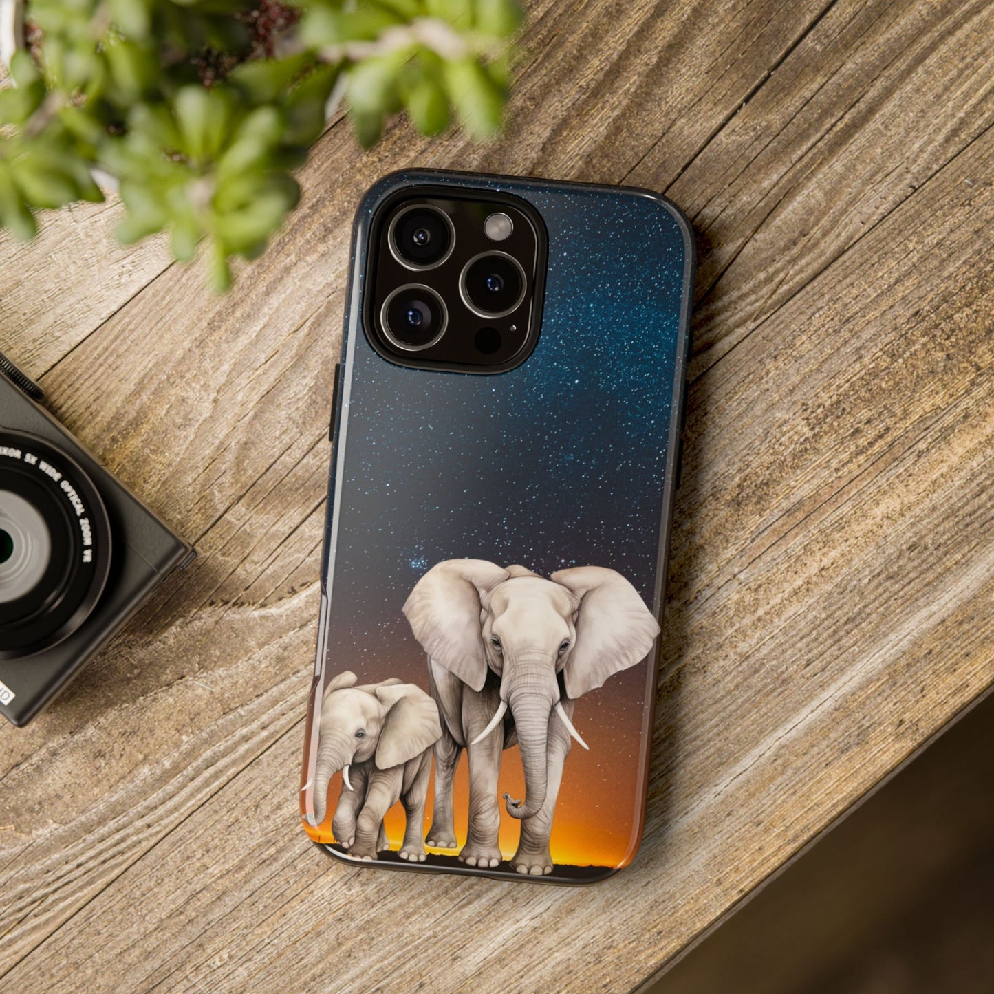 Starry Safari Elephant Family Mobile Cover – Cosmic Wildlife Aesthetic