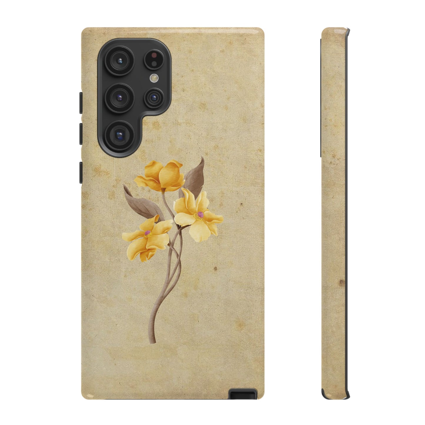 Minimal Vintage Floral Phone Case β Yellow Flower on Beige | iPhone, Samsung & Pixel