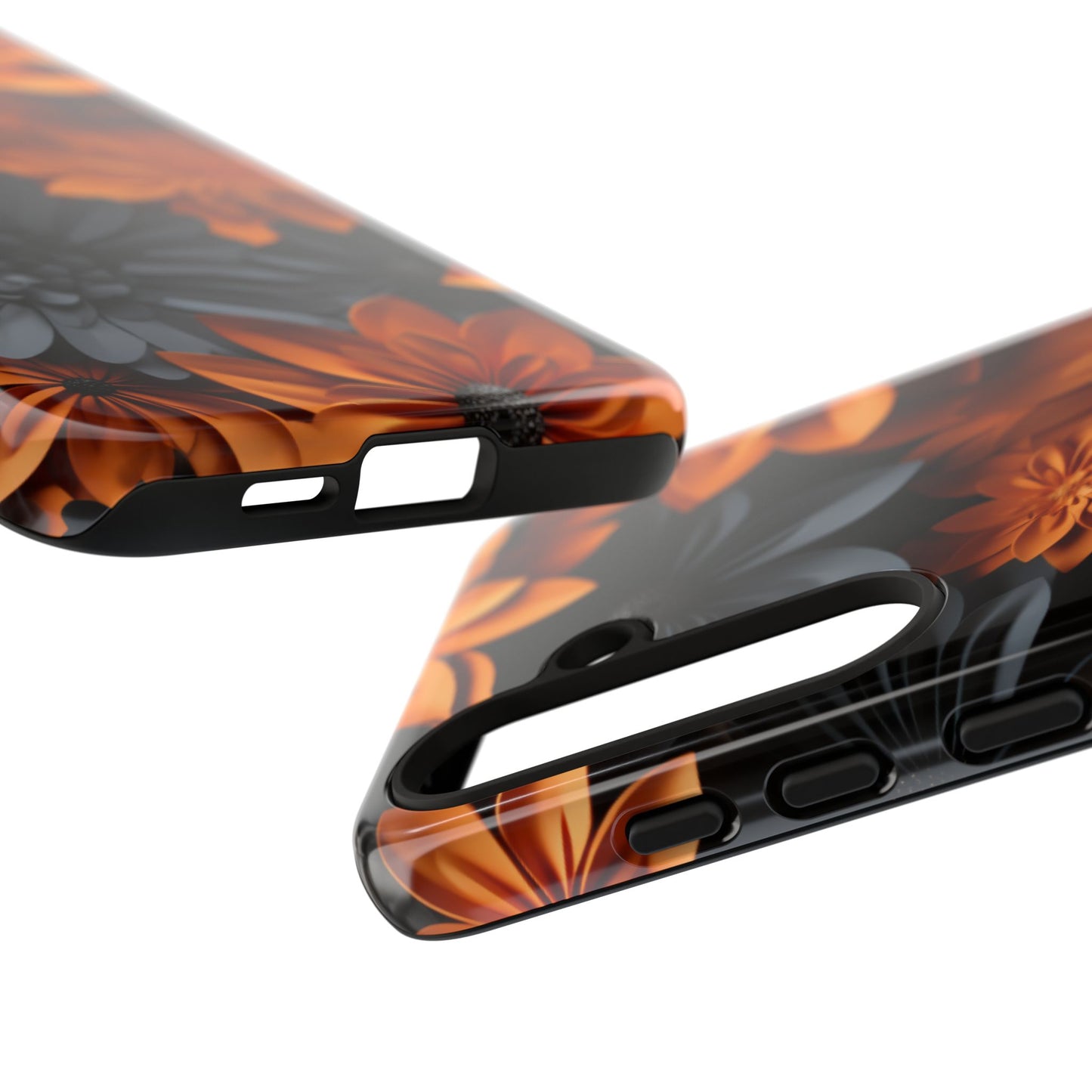 Orange & Black 3D Floral Mobile Case