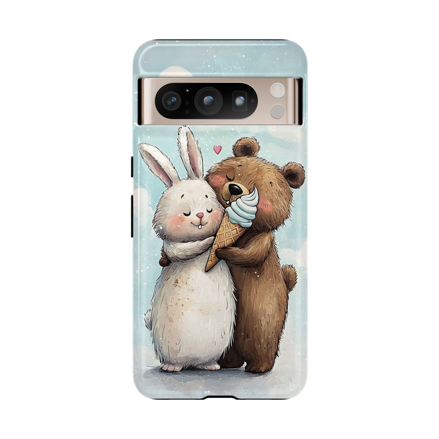 Cozy Bunny & Bear Ice Cream Love - Cute Anime Phone Case for iPhone, Samsung, Google Pixel