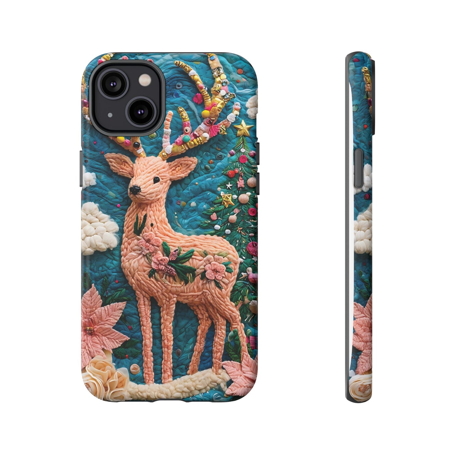 Whimsical Textile Art Featuring Intricate Peach-Colored Deer phone case design.