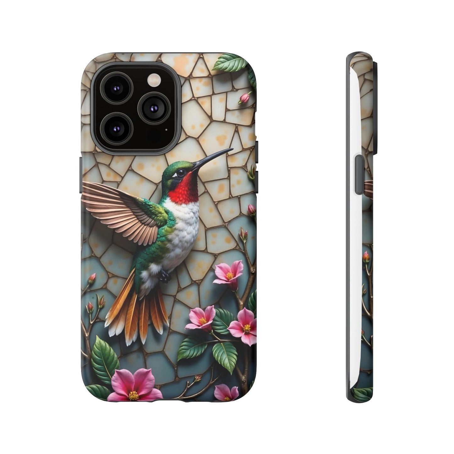 Vivid Hummingbird with Blossoming Branches | Artistic Mosaic Style