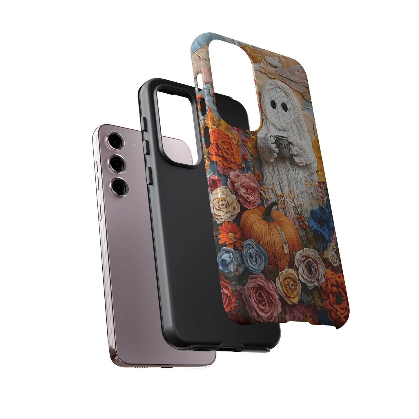 Colorful Whimsical Artwork of Ghost in Autumn Scene phone case design.