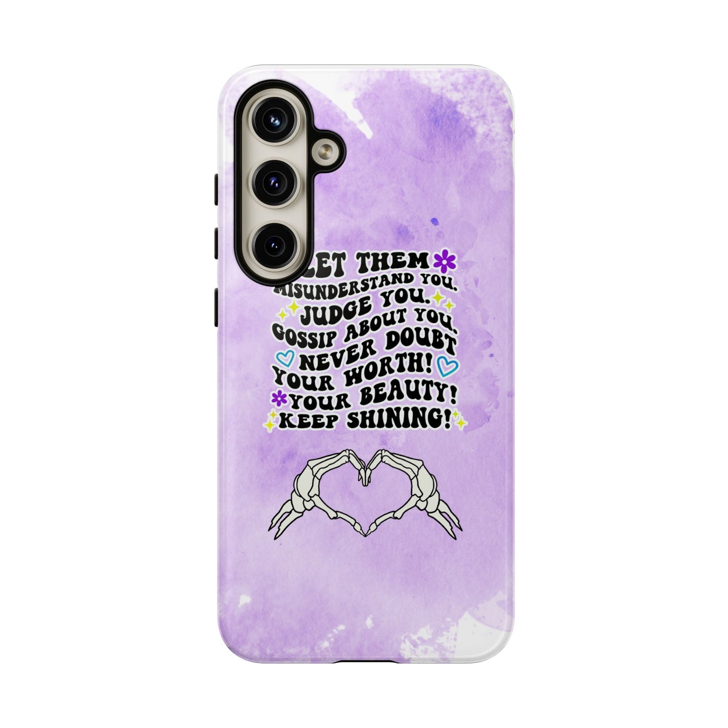 Skeleton Hand Heart Phone Case, Let Them Misunderstand You, Judge You, Gossip About You, Never Doubt Your Worth, Your Beauty Keep Shining Phone Case, Motivational Quote Cover for iPhone, Samsung & Google Pixel White Peach Checkered Pattern Phone Cover