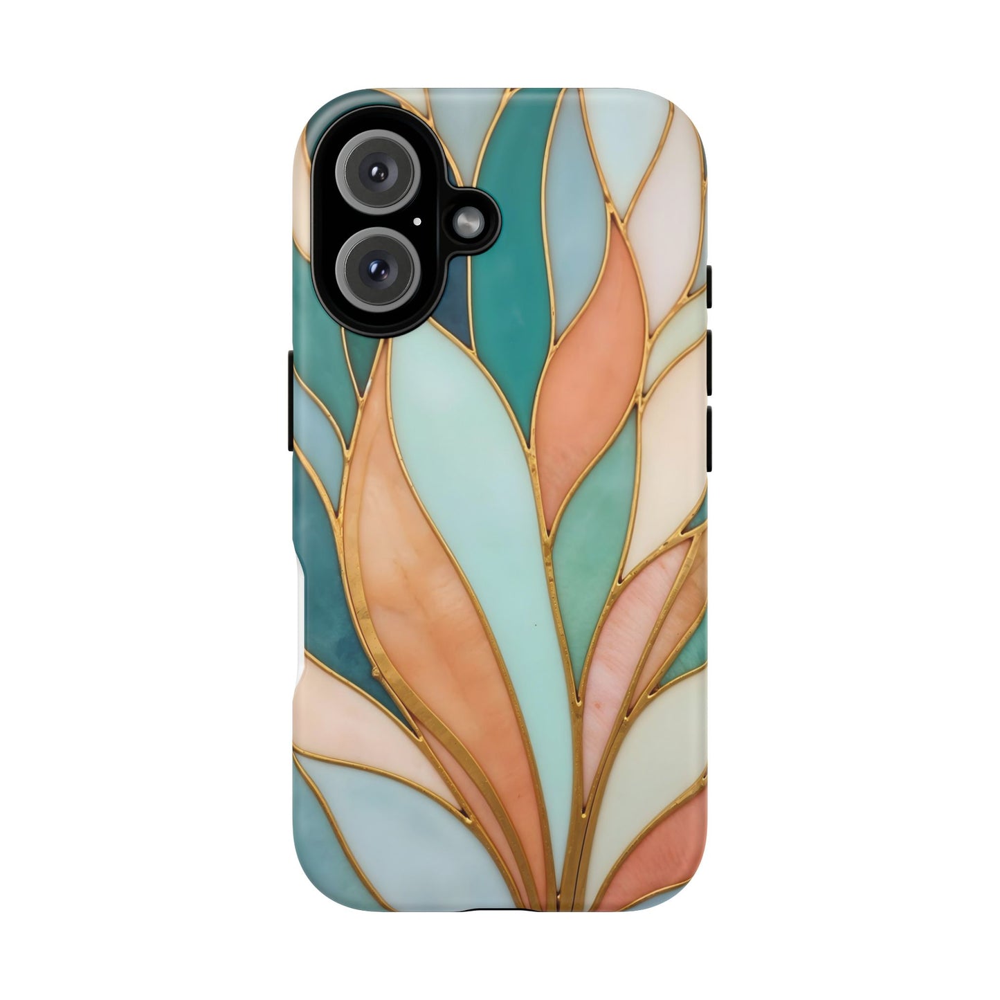 Geometric Leaves: Teal, Peach, and Gold Harmony