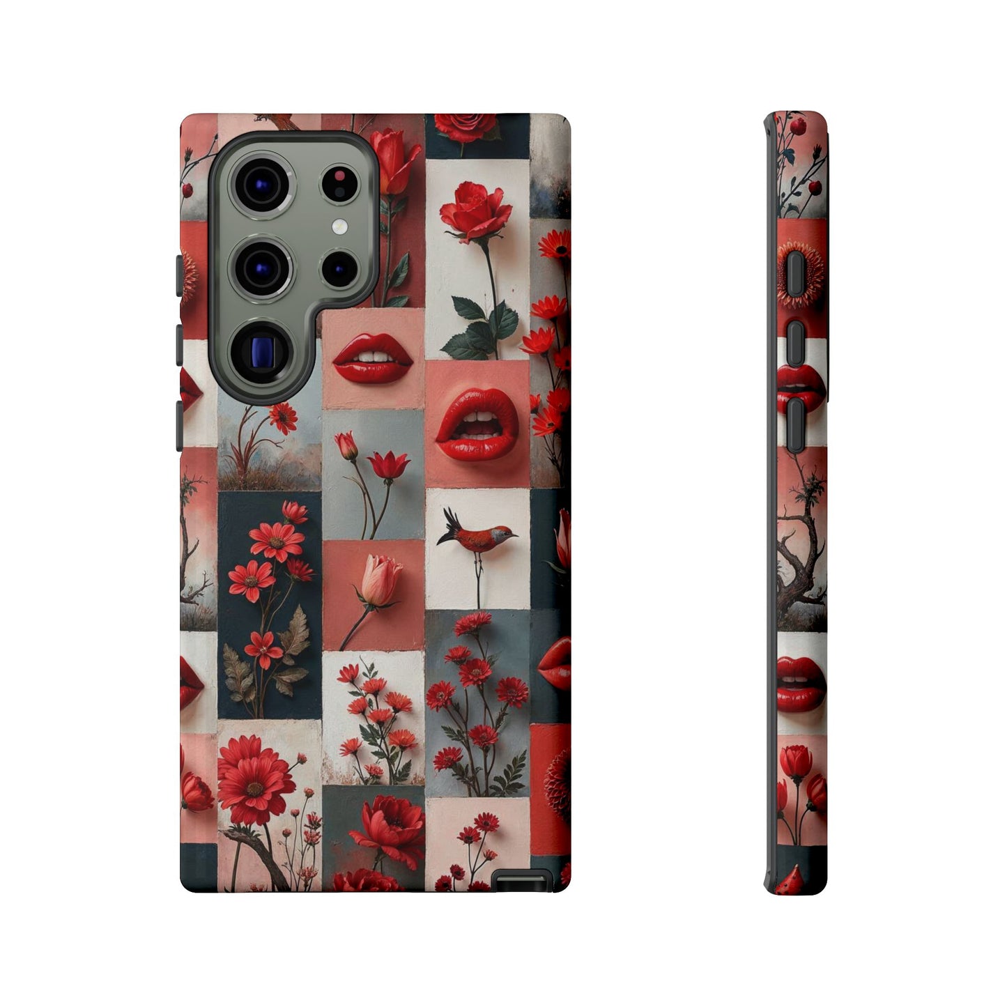 Red Flowers & Lips Collage Phone Case