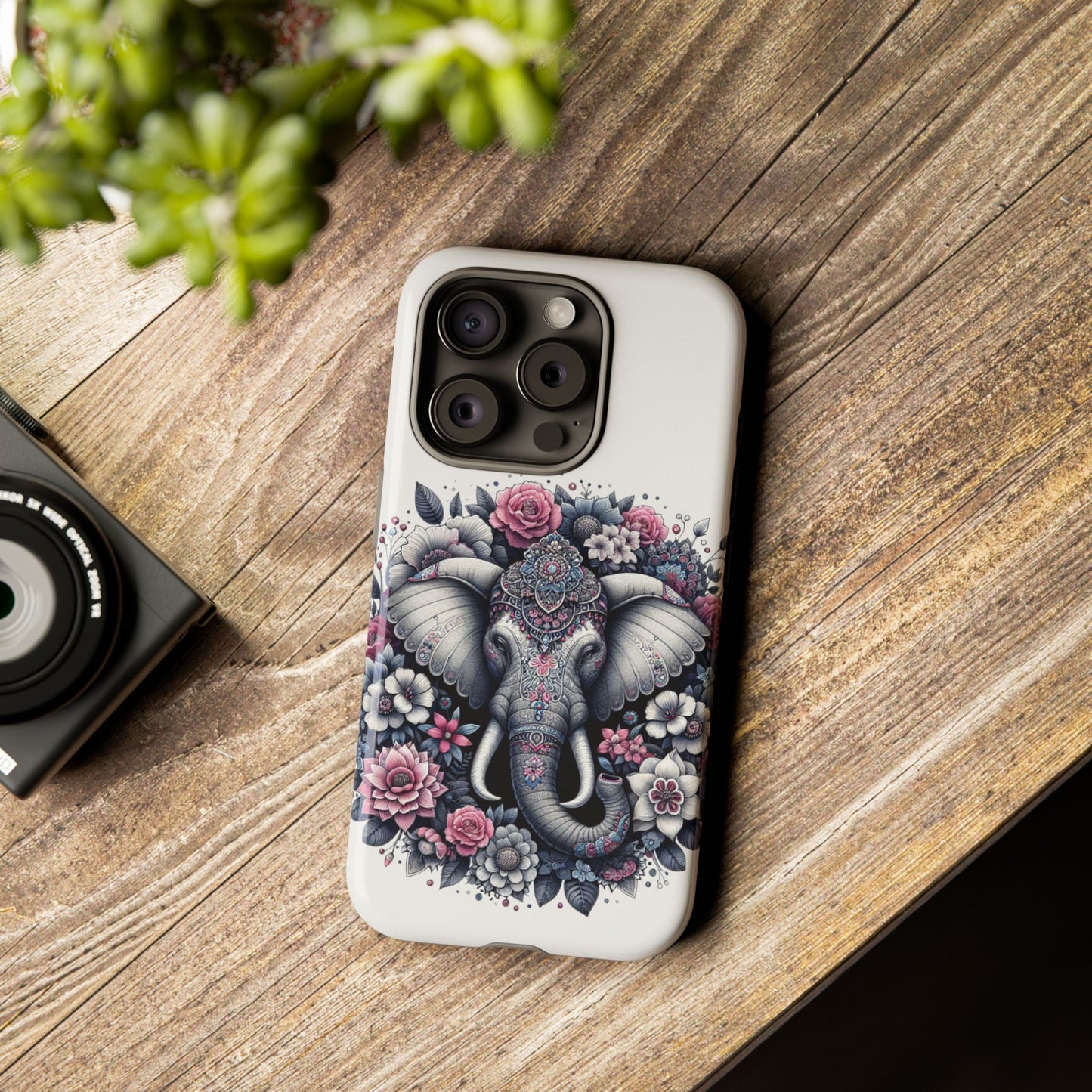 Ornate Floral Elephant Mobile Cover – Elegant Bohemian Art