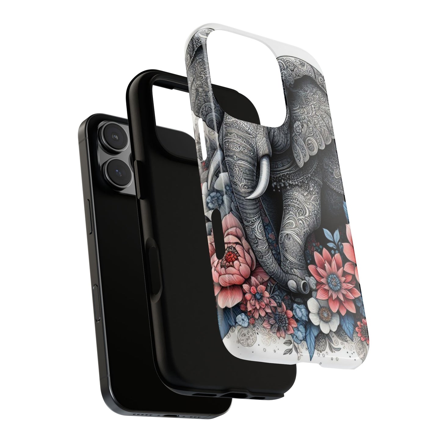 Mandala Elephant Mobile Cover – Elegant Black & White Floral Art