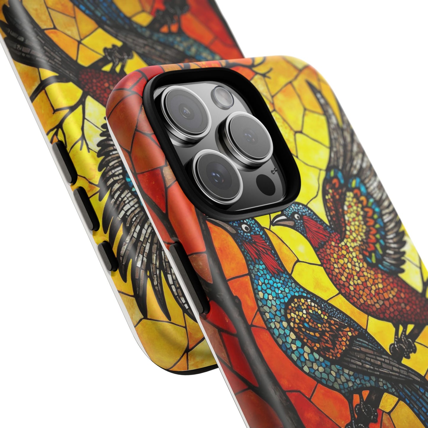 Vibrant Hummingbirds with Stained Glass Charm