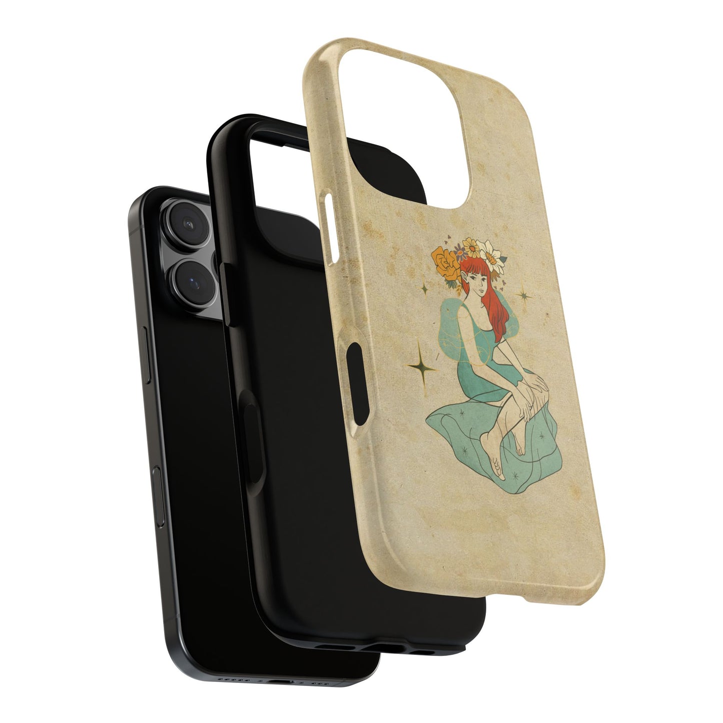 Vintage Aesthetic Phone Case – Cute Girl with Flower Crown | Minimal Beige Cover for iPhone, Samsung & Pixel