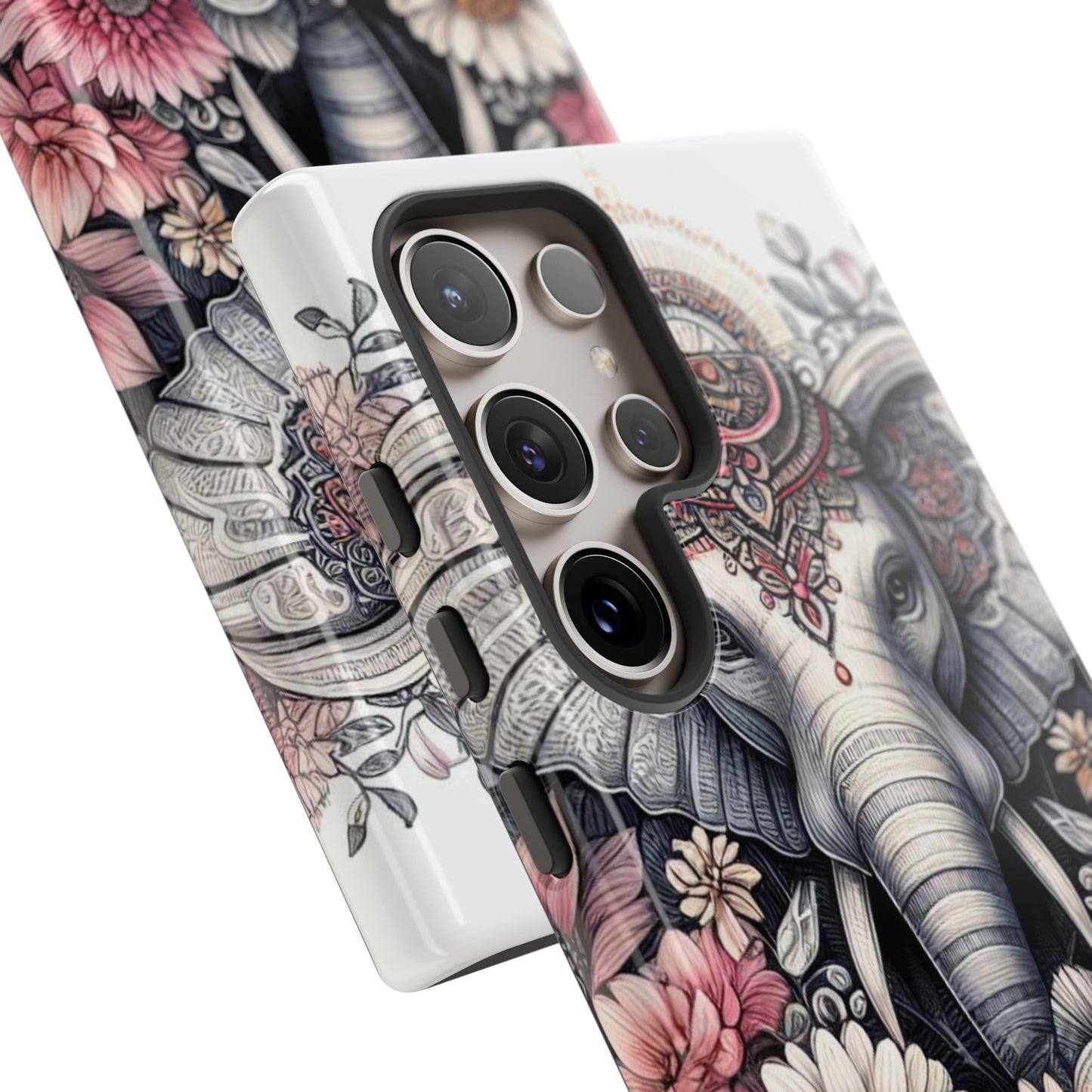 Royal Elephant Mandala Phone Case – Intricate Bohemian Floral Design