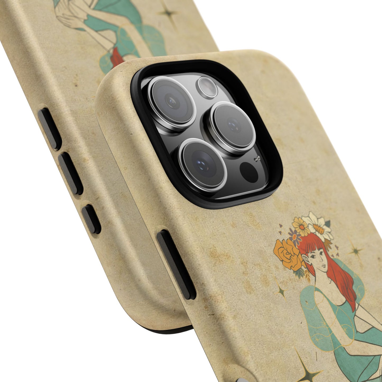 Vintage Aesthetic Phone Case – Cute Girl with Flower Crown | Minimal Beige Cover for iPhone, Samsung & Pixel