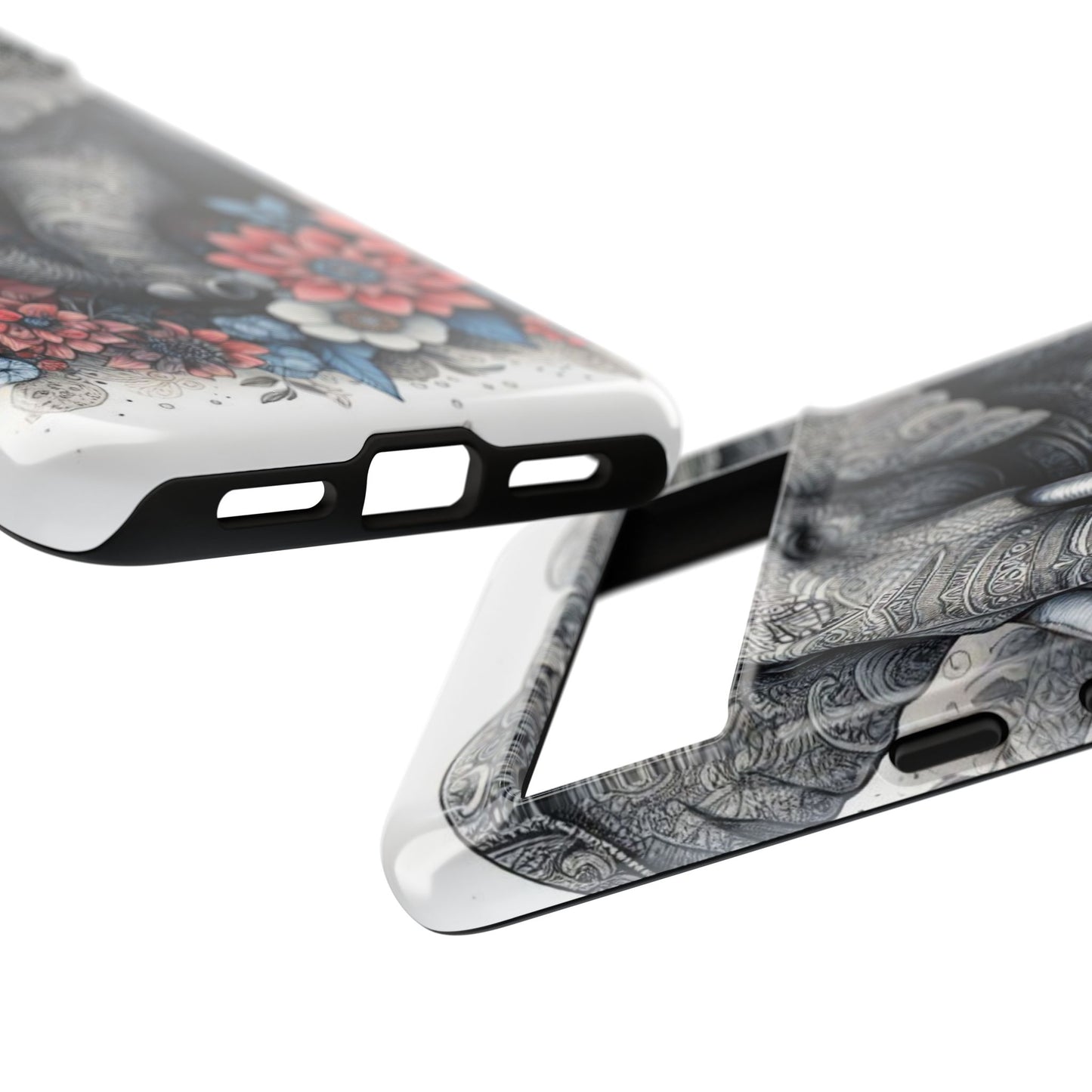 Mandala Elephant Mobile Cover – Elegant Black & White Floral Art