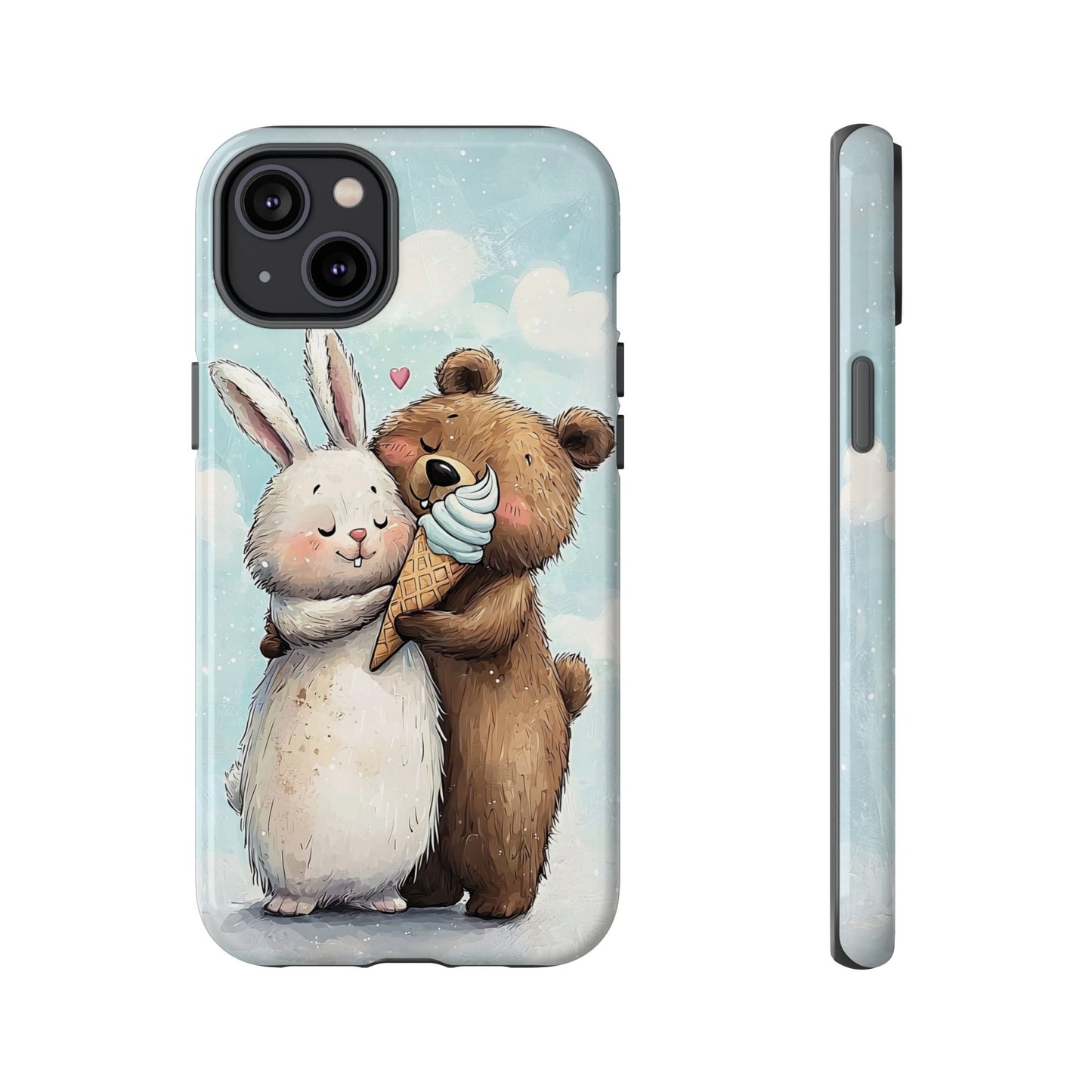 Cozy Bunny & Bear Ice Cream Love - Cute Anime Phone Case for iPhone, Samsung, Google Pixel