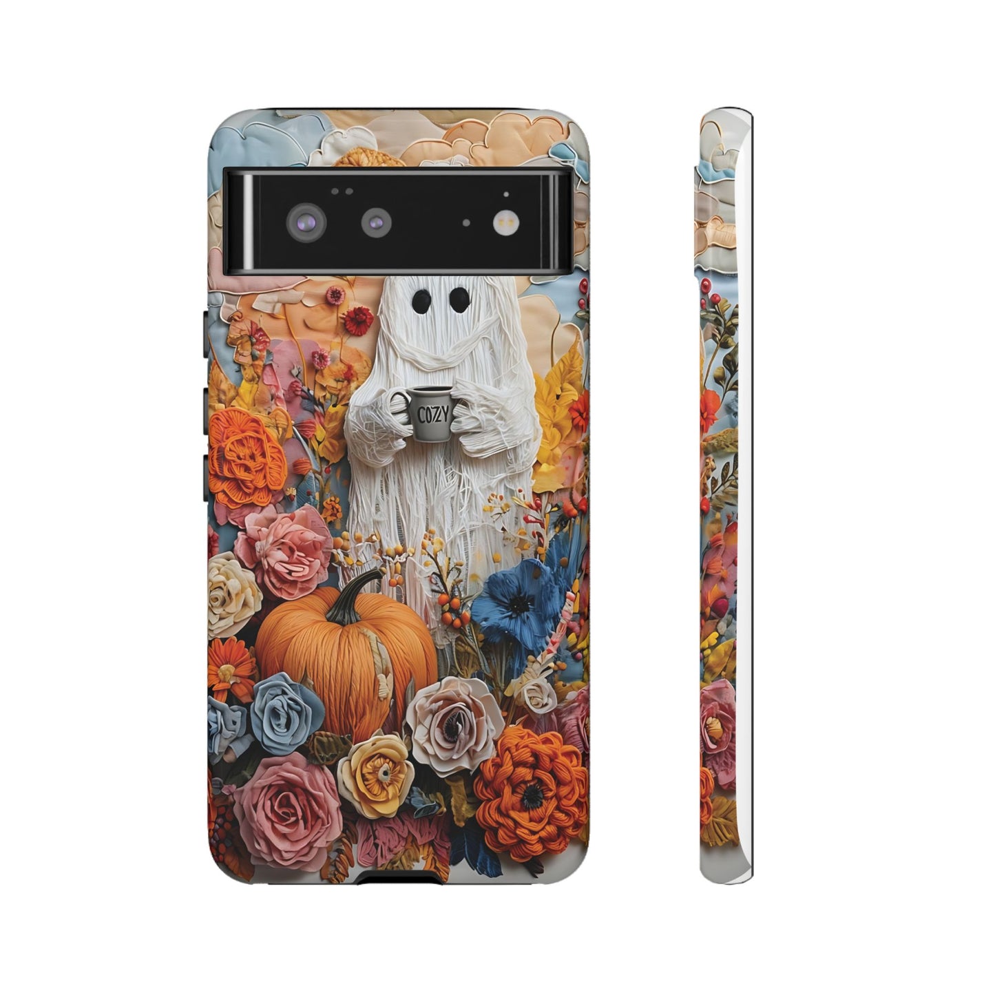 Colorful Whimsical Artwork of Ghost in Autumn Scene phone case design.