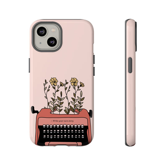 Retro Typewriter & Floral Phone Case – "Write Your Own Story" | Vintage Aesthetic for iPhone, Samsung & Google Pixel