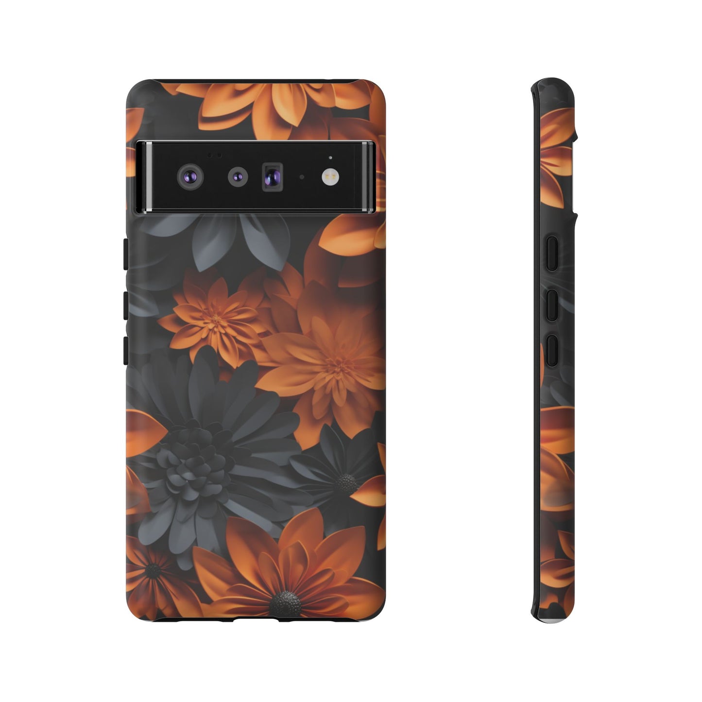 Orange & Black 3D Floral Mobile Case