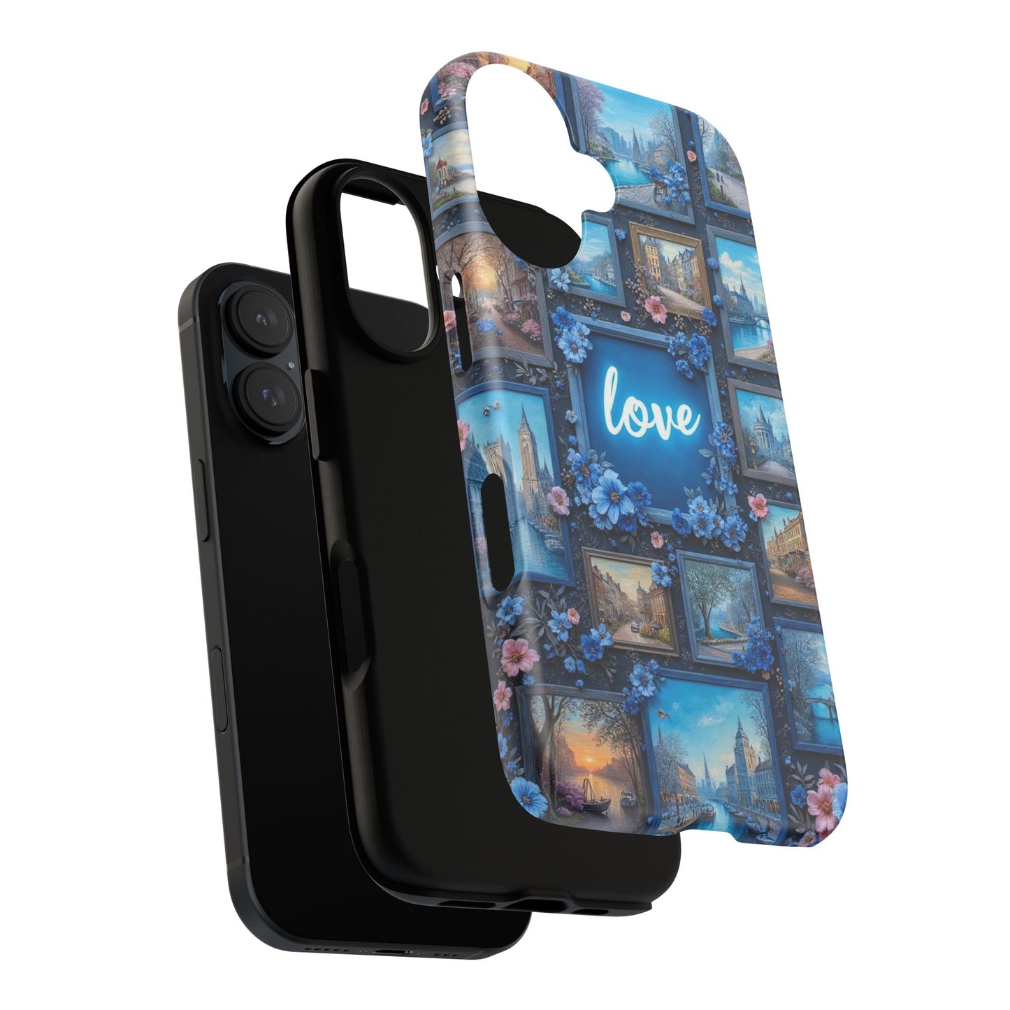Blue Floral Love Frame Phone Case