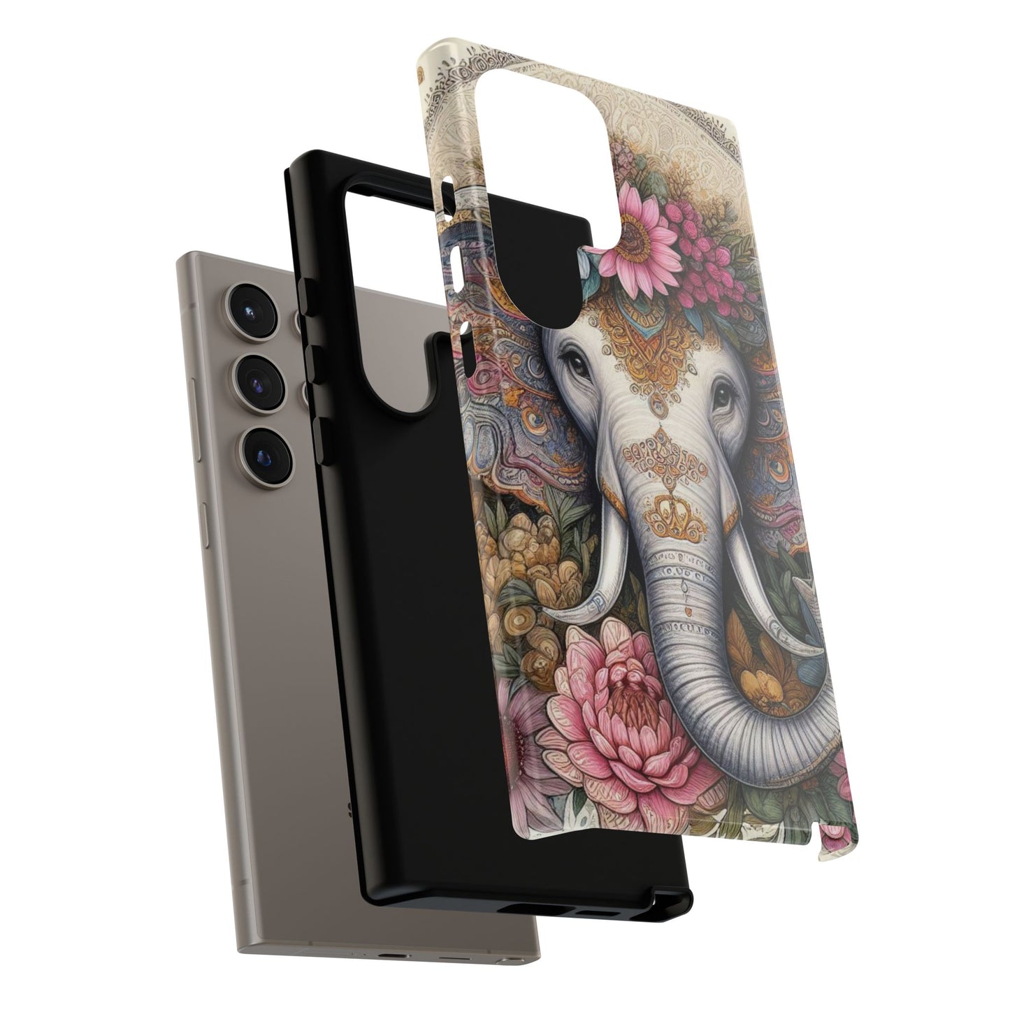 Elegant Floral Elephant Mobile Cover – Royal Mandala Art
