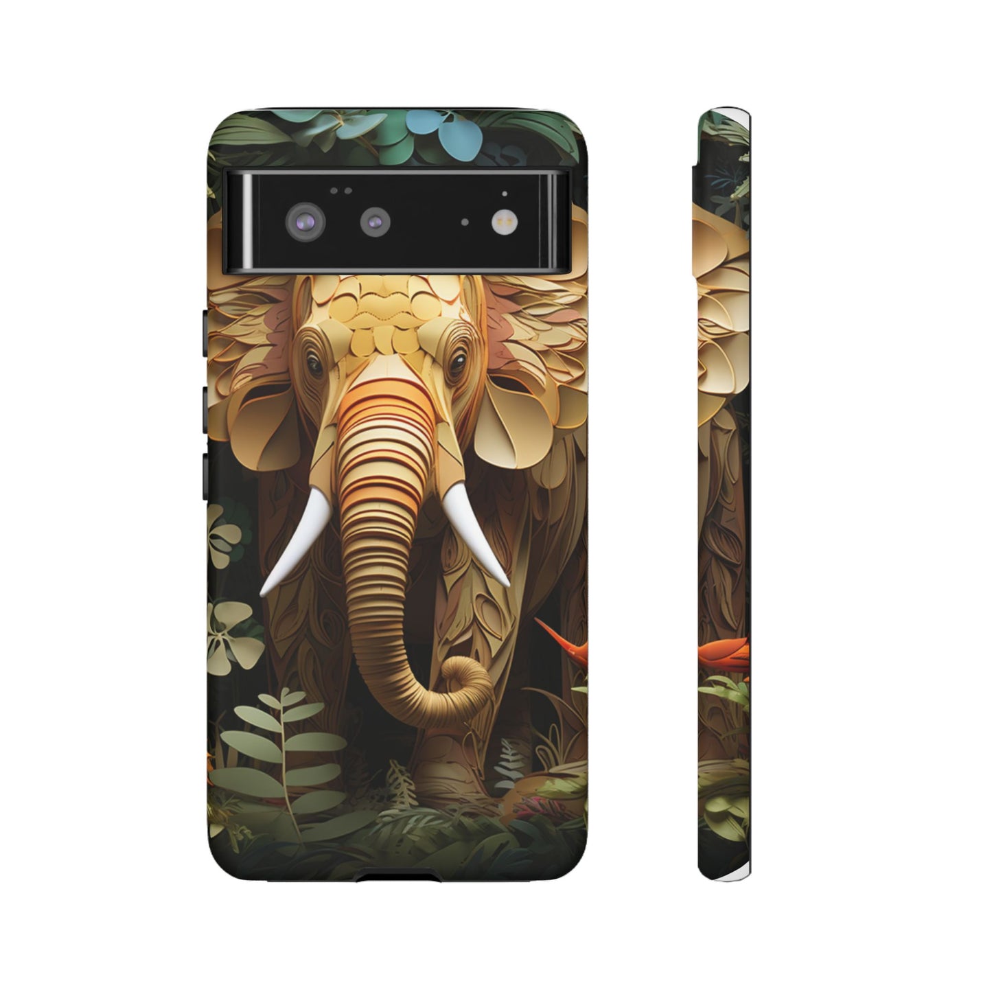 Golden Jungle Elephant Mobile Cover – Intricate Paper Art Design
