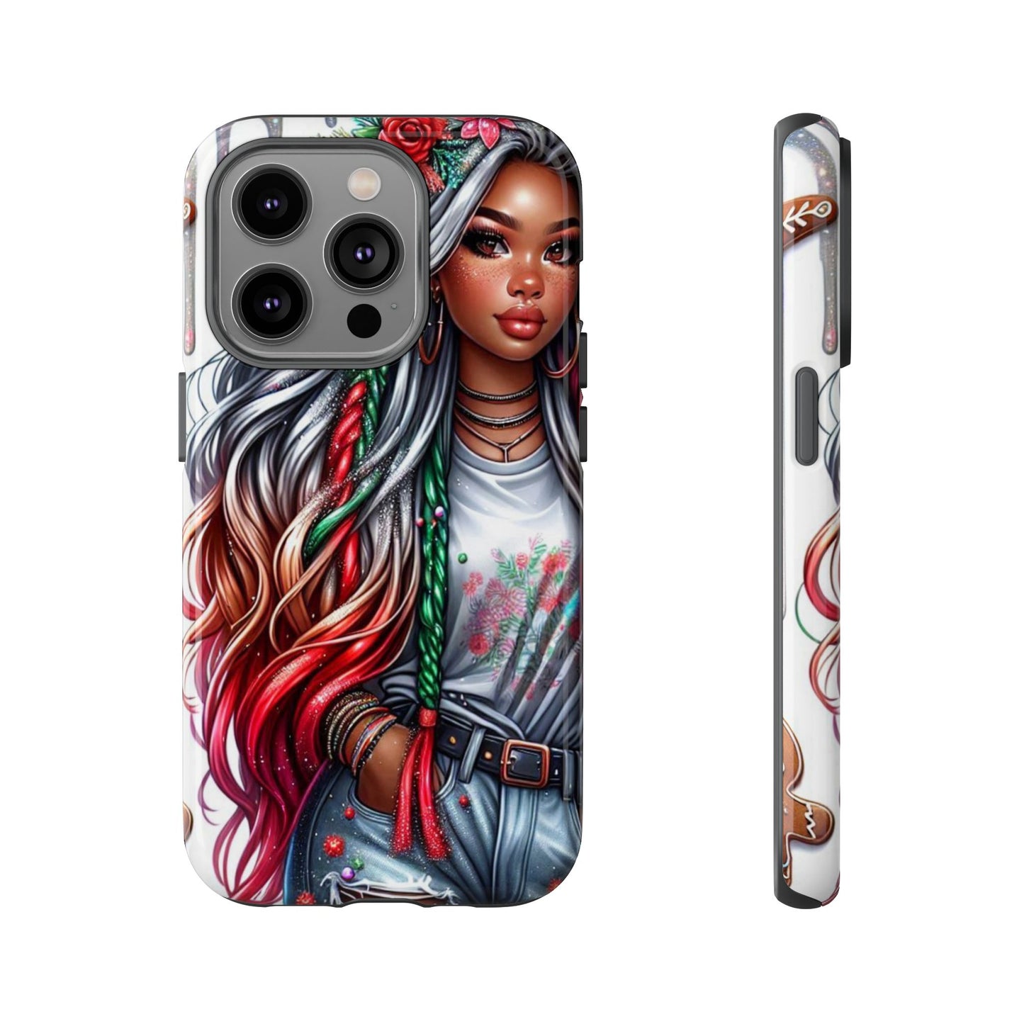Festive Boho Queen – Holiday Glow & Candy Cane Braids Mobile Cover