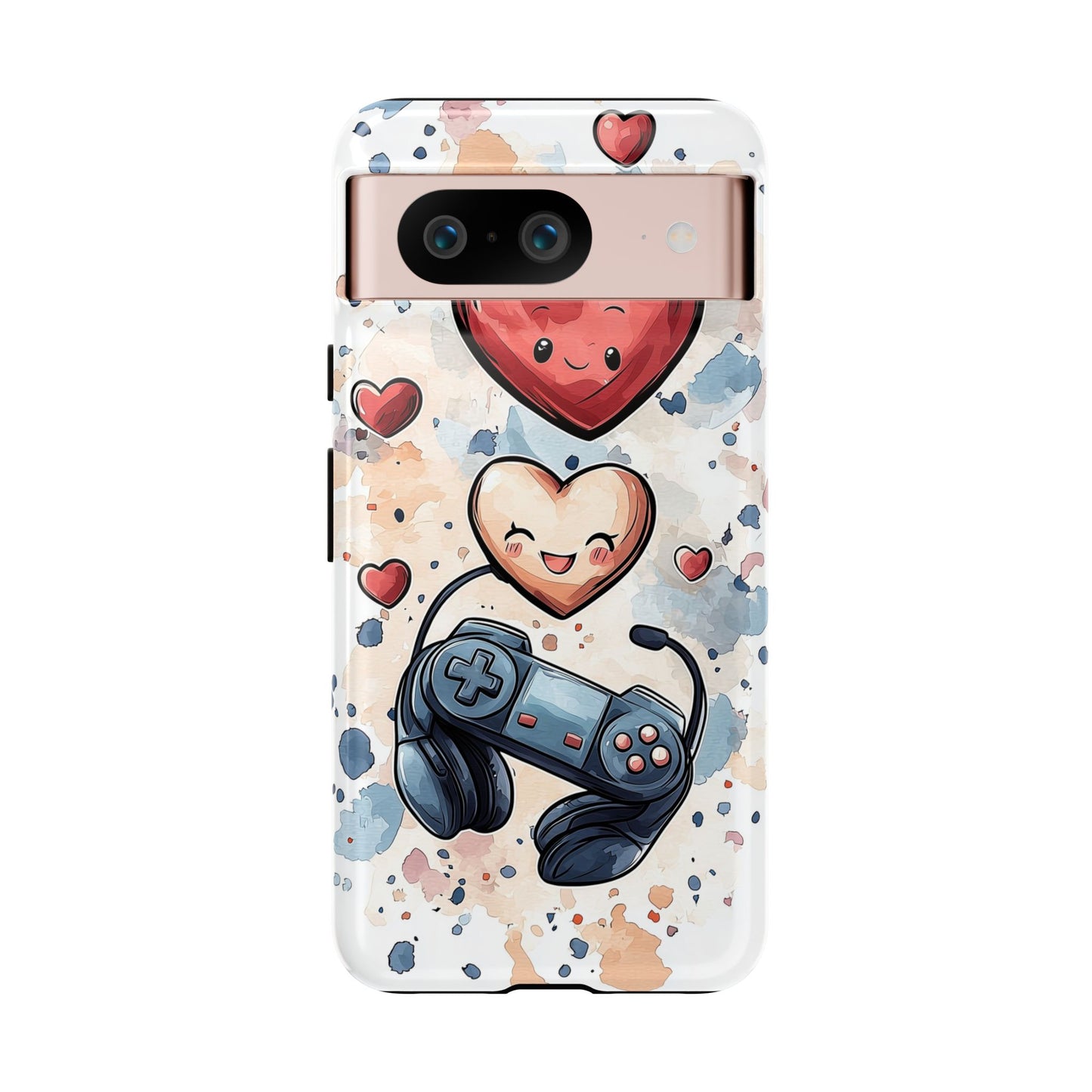 Gaming Love: Kawaii Hearts Anime Phone Case for iPhone, Samsung, Google Pixel