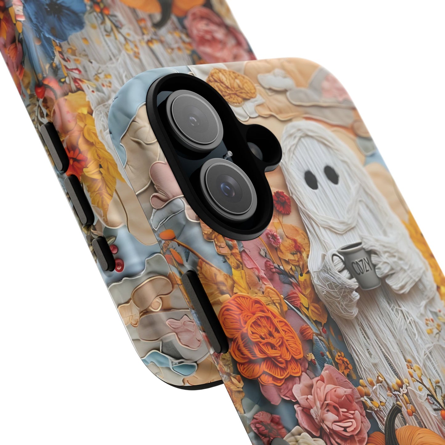 Colorful Whimsical Artwork of Ghost in Autumn Scene phone case design.