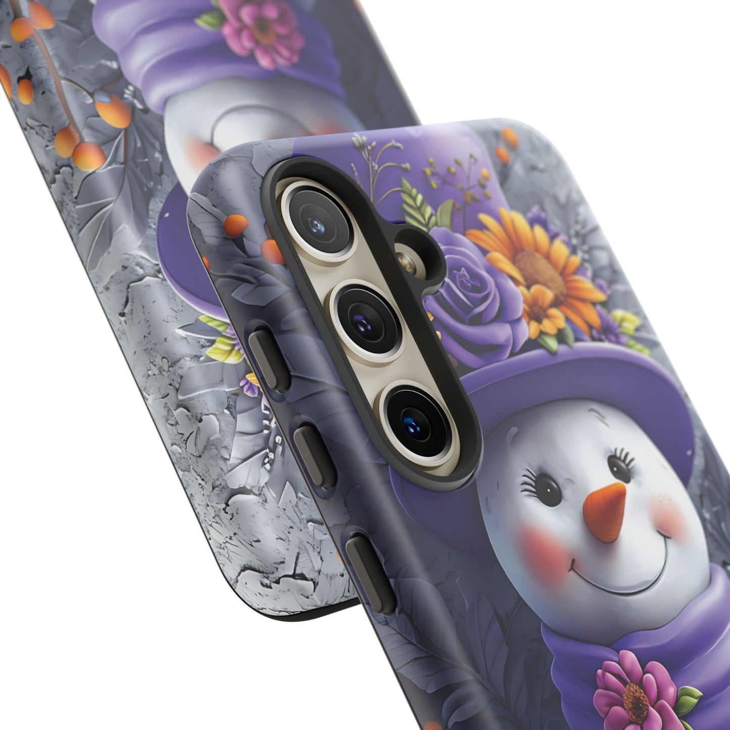 Cheerful Snowman With Colorful Floral Hat And Scarf phone case design