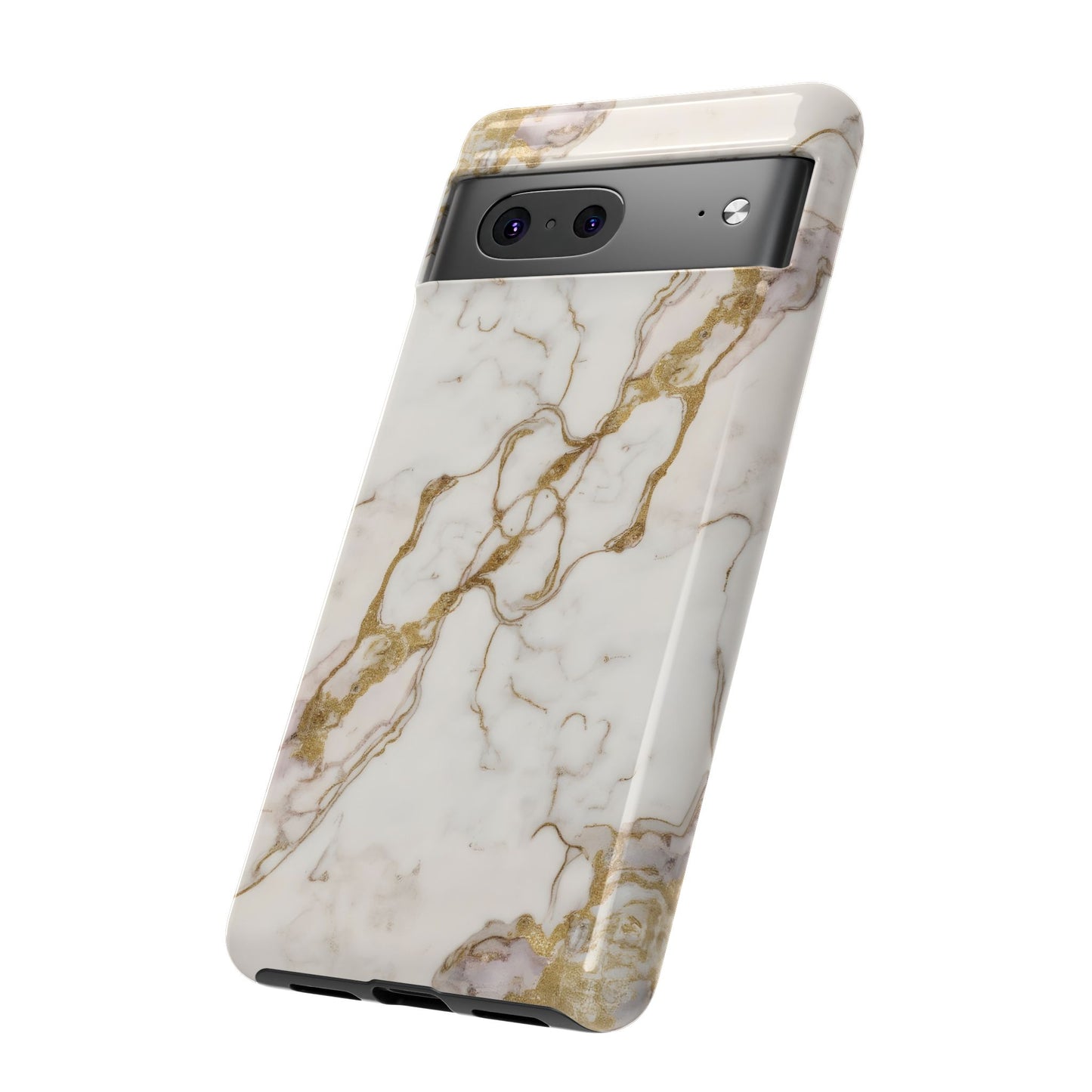 Elegant White and Gold Marble Case Design