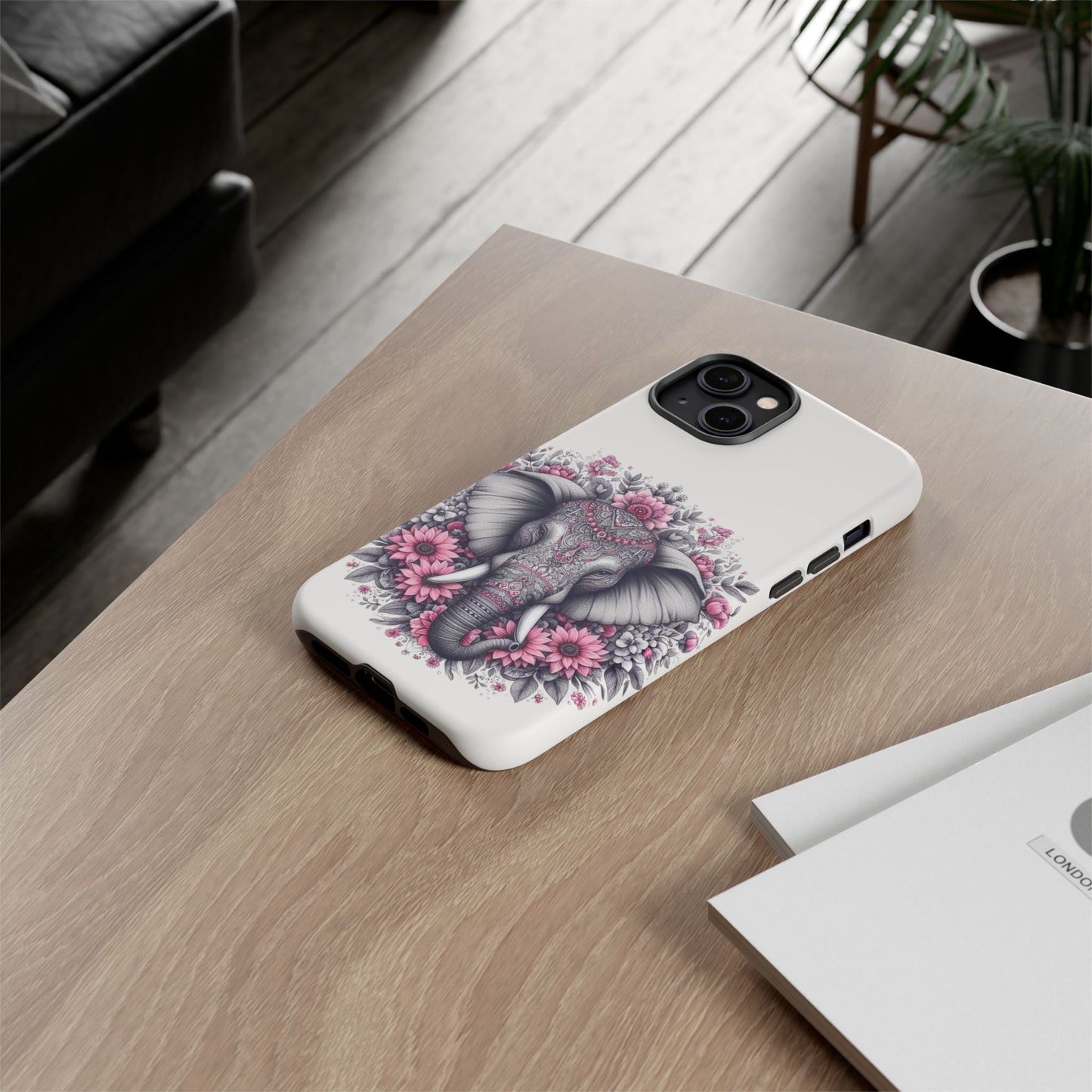 Intricate Floral Elephant Mobile Cover – Mandala-Inspired Boho Art