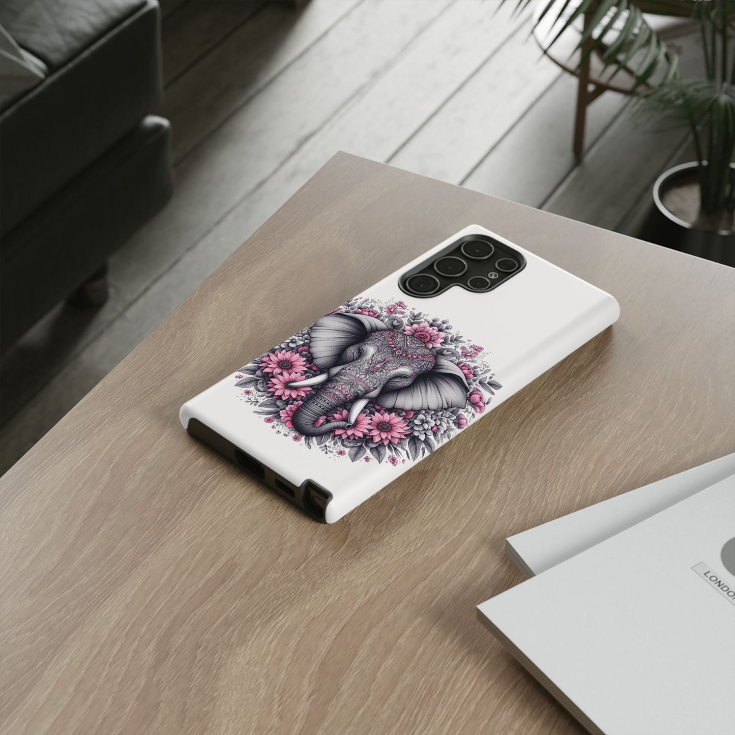 Intricate Floral Elephant Mobile Cover – Mandala-Inspired Boho Art
