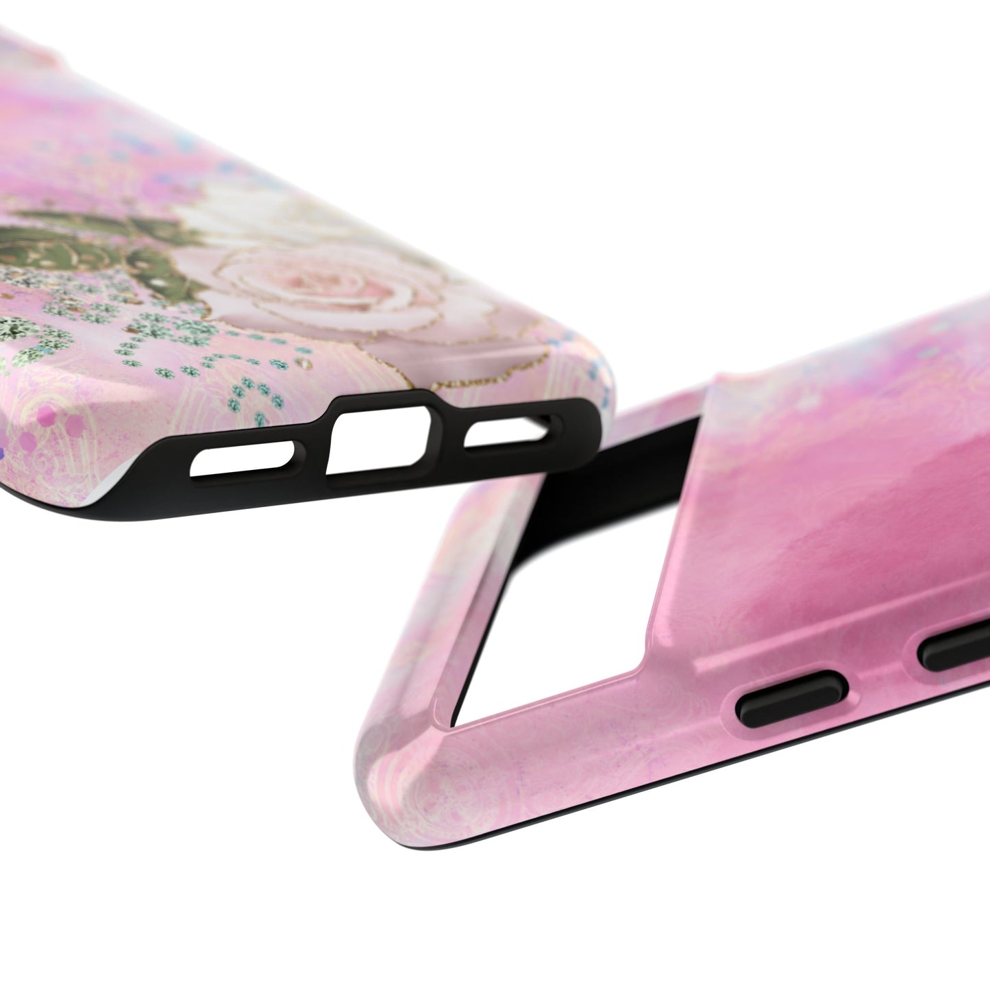 Luxury Pink & White Rose Glitter Mobile Case – Elegant & Shimmering Design