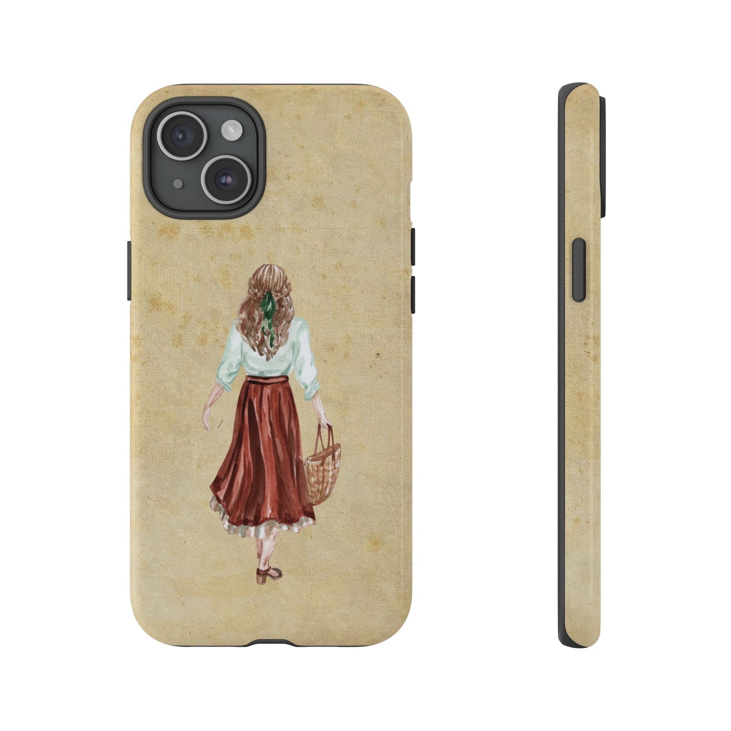 Minimal Vintage Girl with Bag Phone Case – Aesthetic Beige Design for iPhone, Samsung & Google Pixel