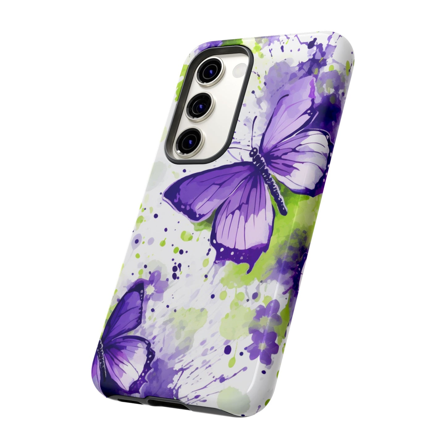 Vibrant Purple Butterfly Splash Mobile Cover – Artistic Green & Violet Aesthetic