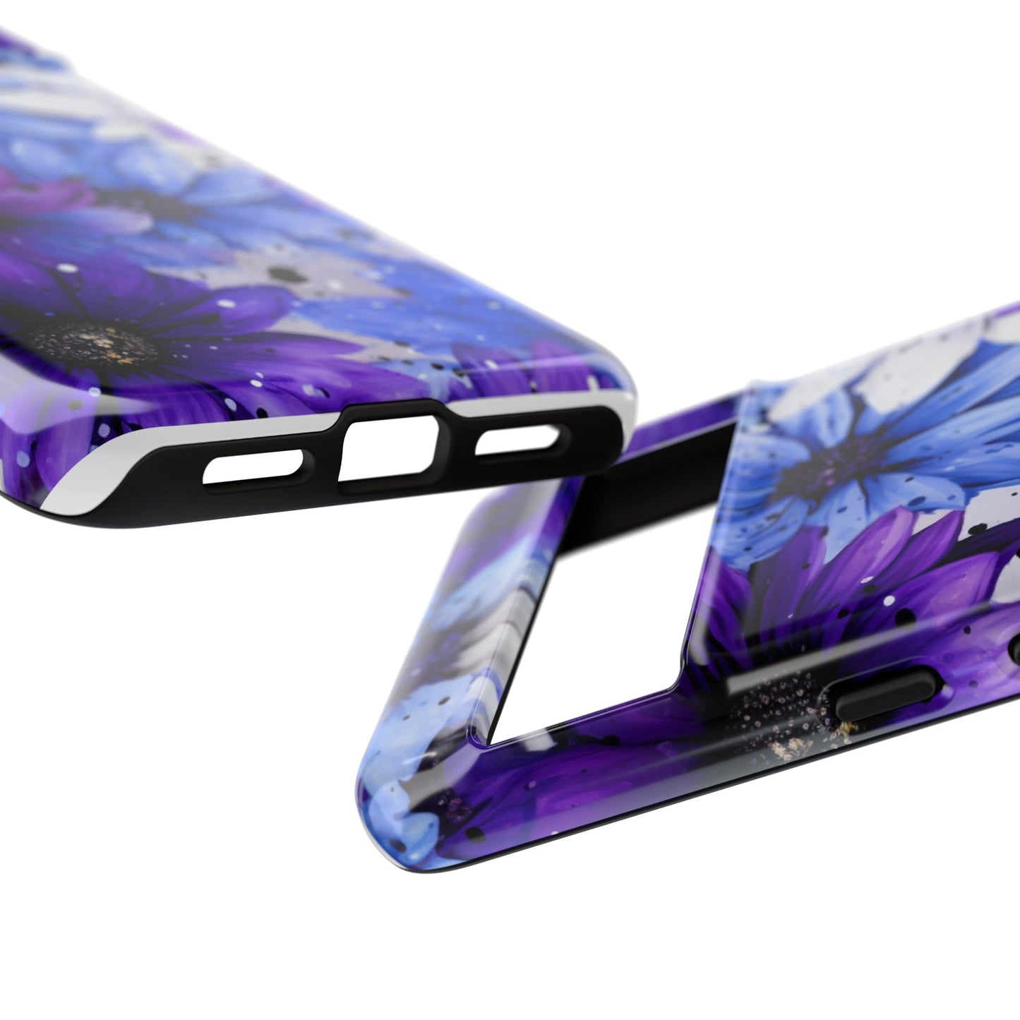 Blue & Purple Floral Splash Mobile Cover – Elegant Artistic Flowers