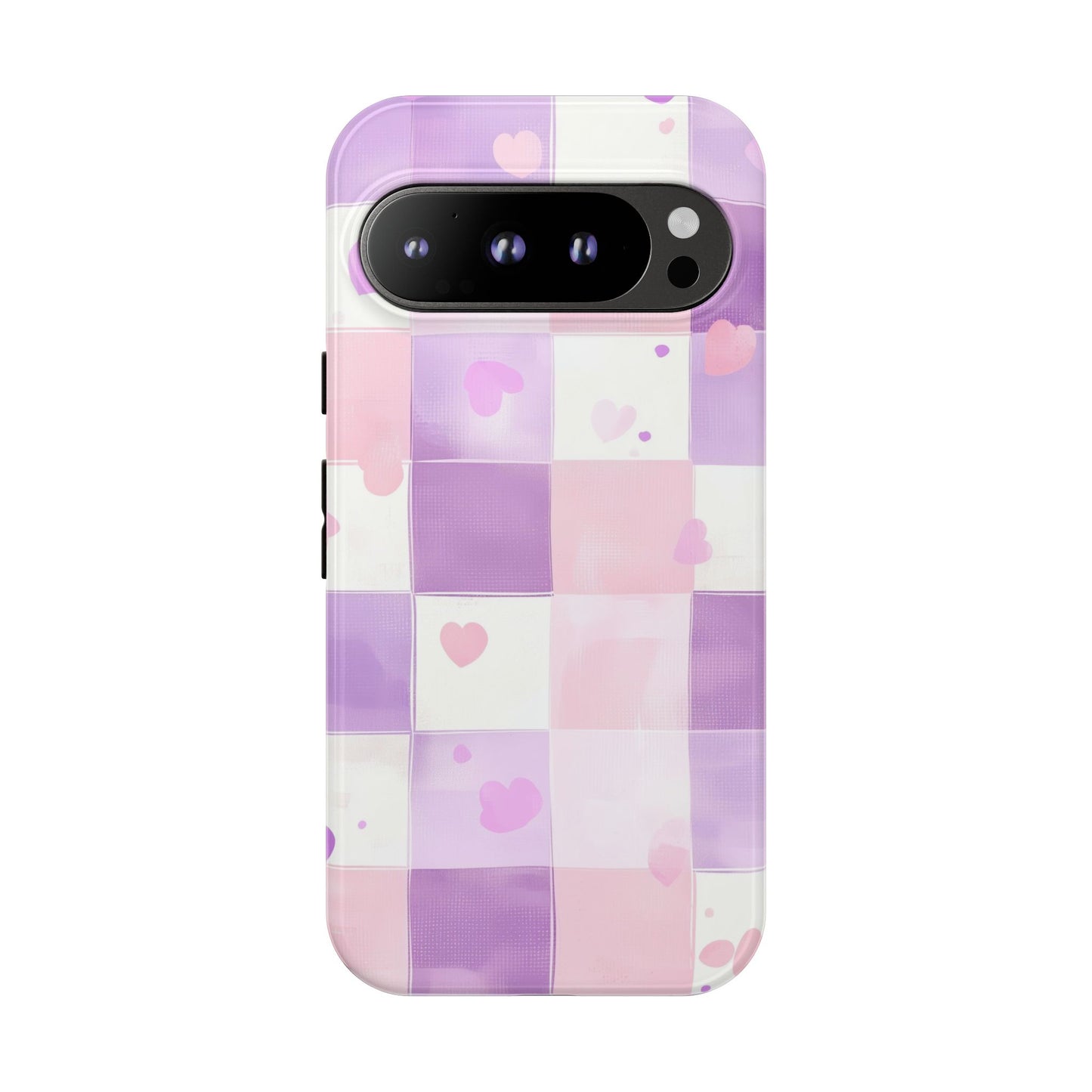 Kawaii Heart Gingham Phone Case for iPhone, Samsung, Google Pixel