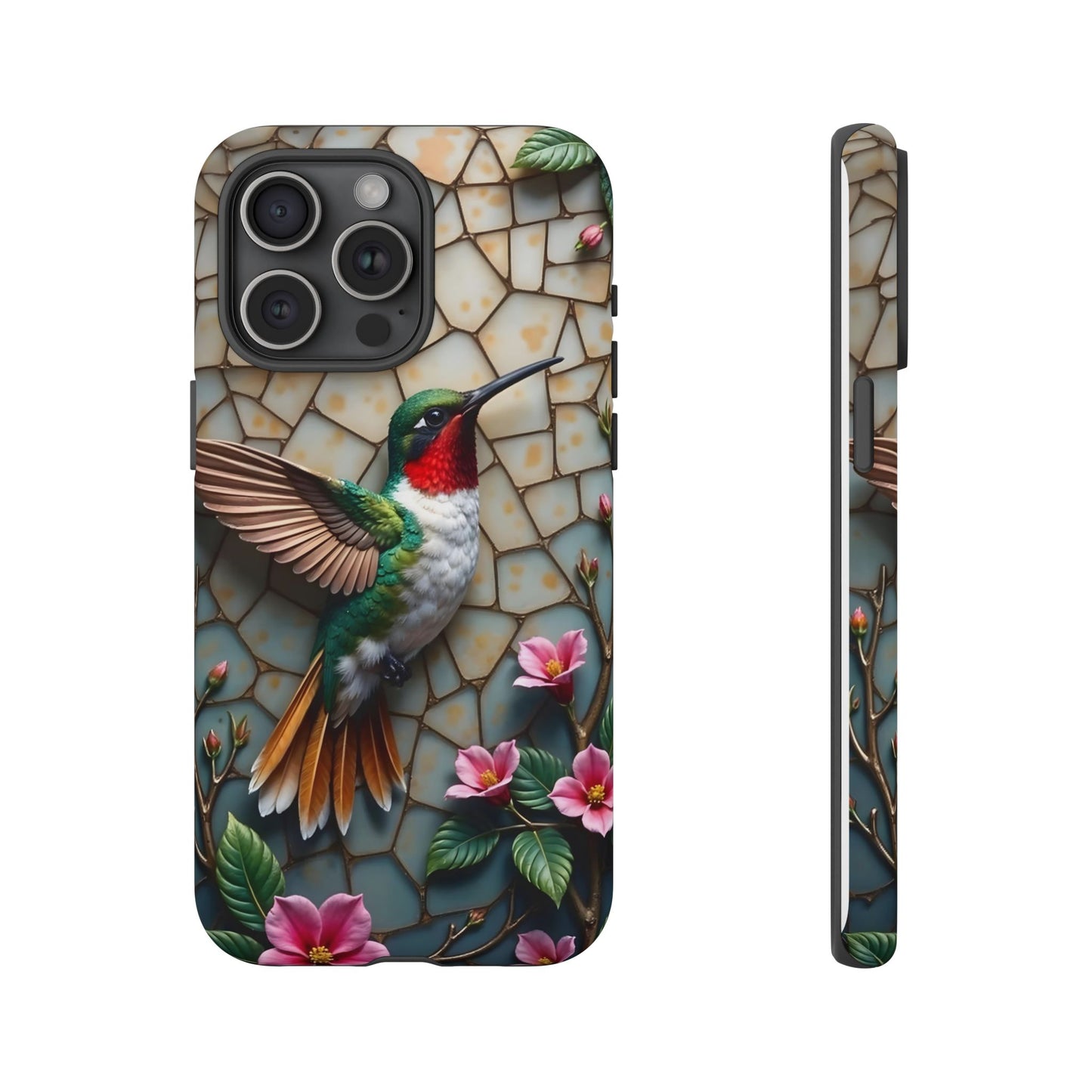Vivid Hummingbird with Blossoming Branches | Artistic Mosaic Style