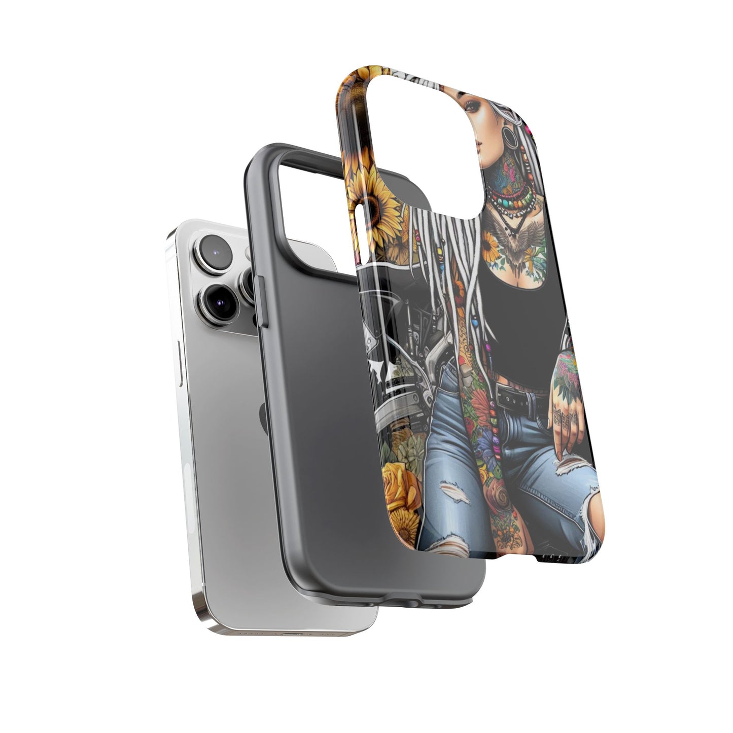 Sunflower Biker Queen – Bohemian Tattooed Rebel Mobile Cover