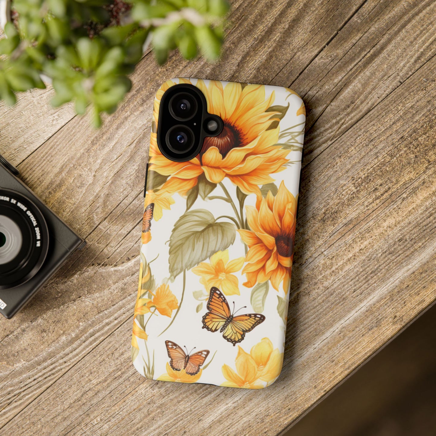 Golden Sunflower & Butterfly Phone Case – Warm & Elegant