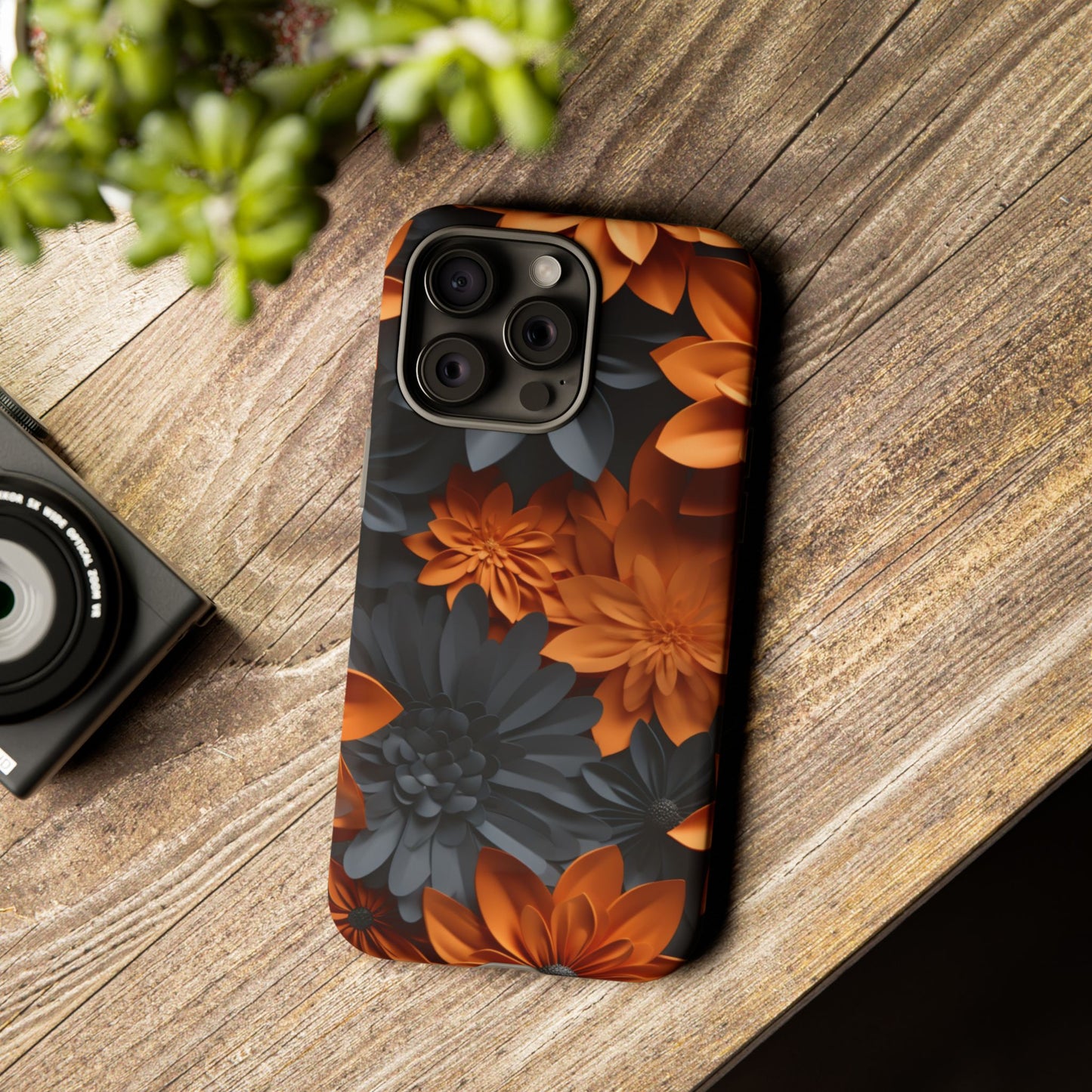 Orange & Black 3D Floral Mobile Case